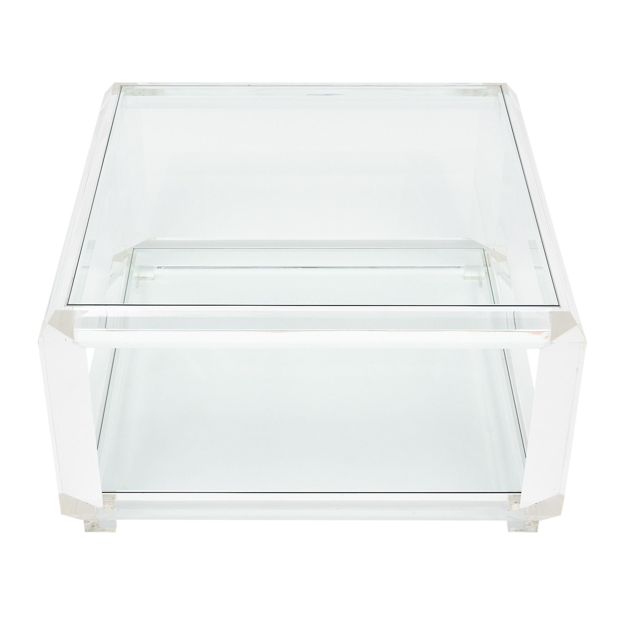 Glass Modernist Lucite Coffee Tables by Marc Micoud For Sale
