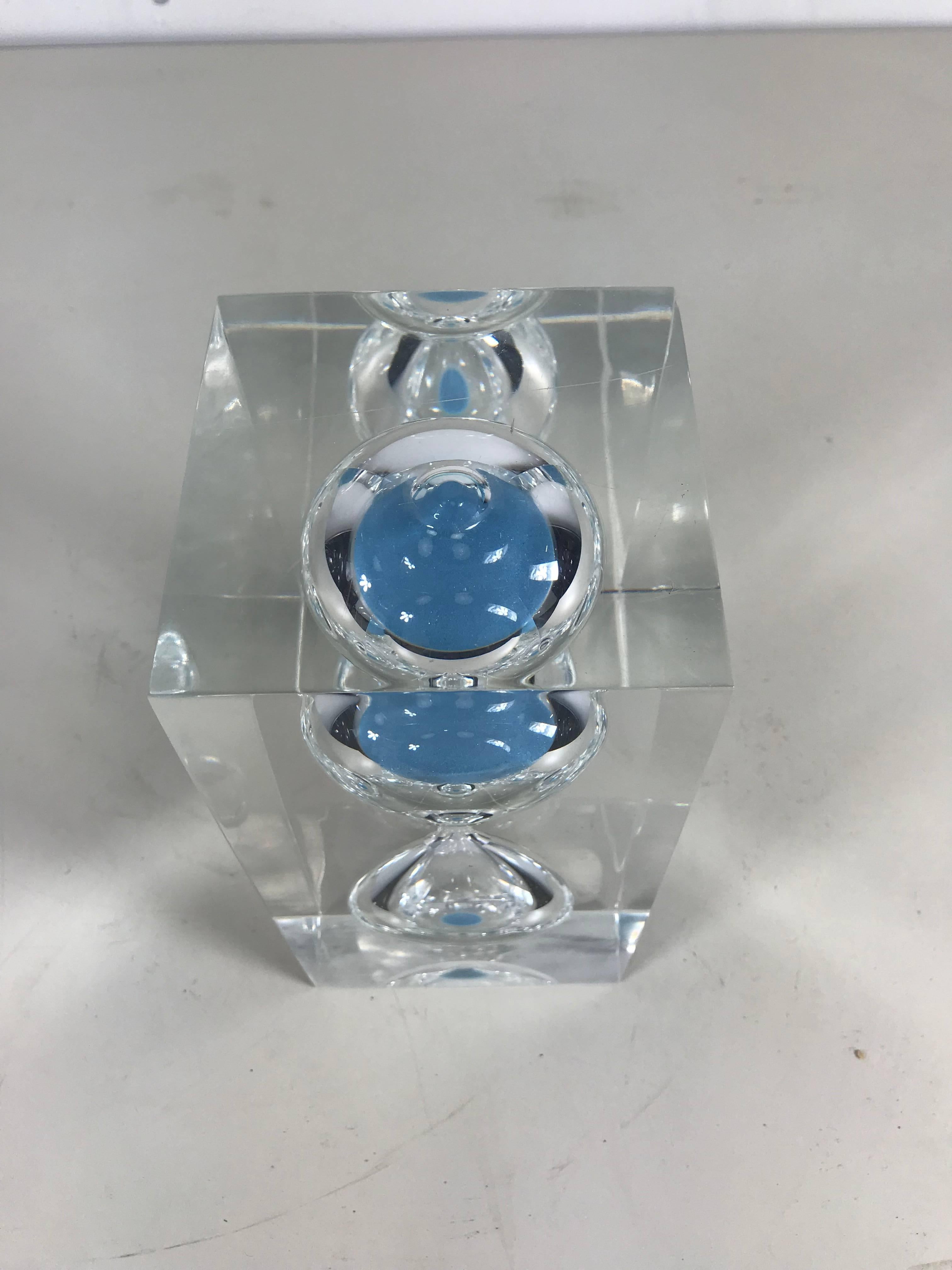 Italian Modernist Lucite Hourglass Sculpture with Ice Blue Sand, Franco Scuderi