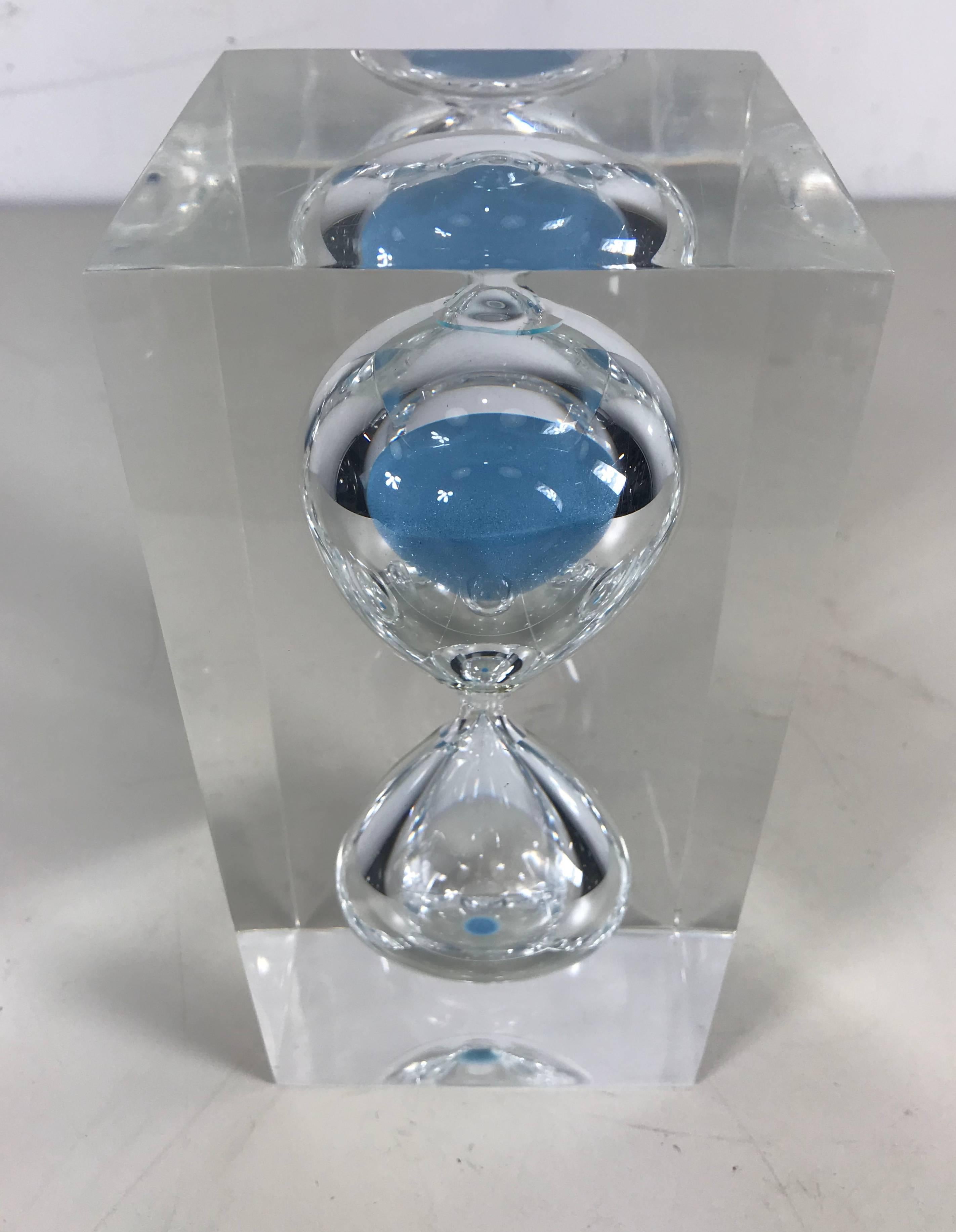 20th Century Modernist Lucite Hourglass Sculpture with Ice Blue Sand, Franco Scuderi