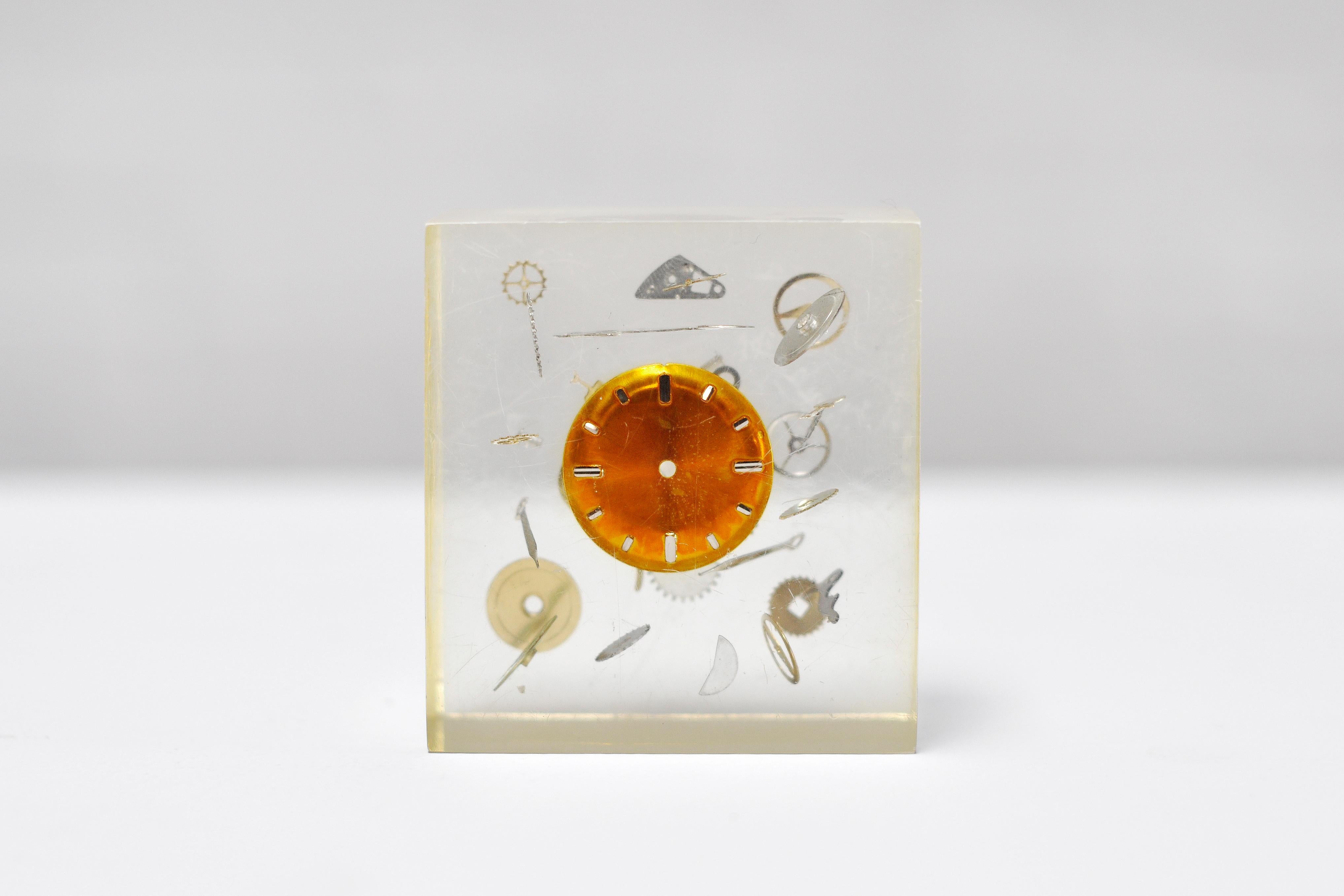 Modernist Lucite Resin Sculpture with Exploded Clock by Pierre Giraudon, 1970's For Sale 1