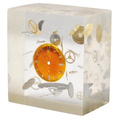 Modernist Lucite Resin Sculpture with Exploded Clock by Pierre Giraudon, 1970's