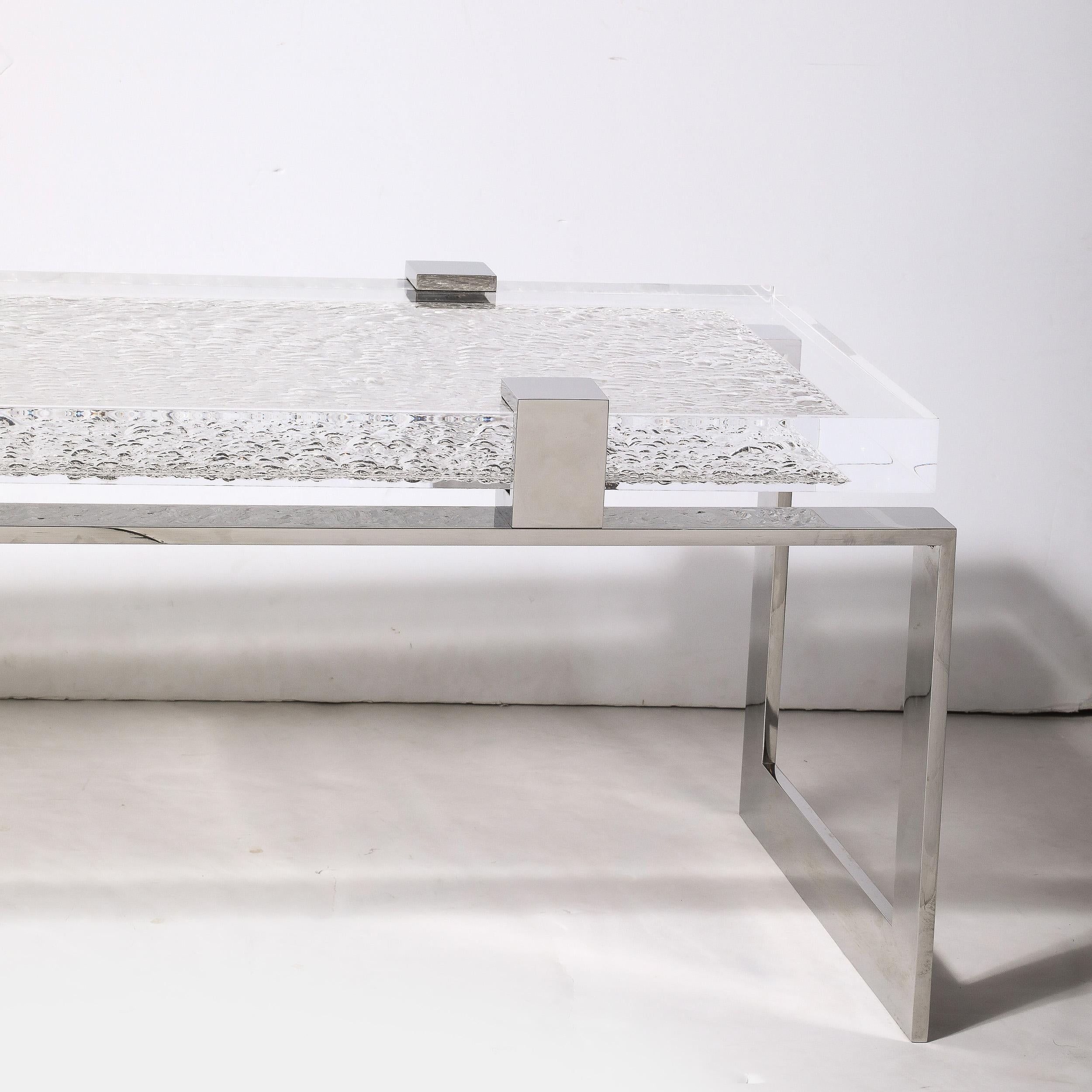 Modernist Luxe Nickel  and Lucite Chipped Block Cocktail Table by Lorin Marsh For Sale 5