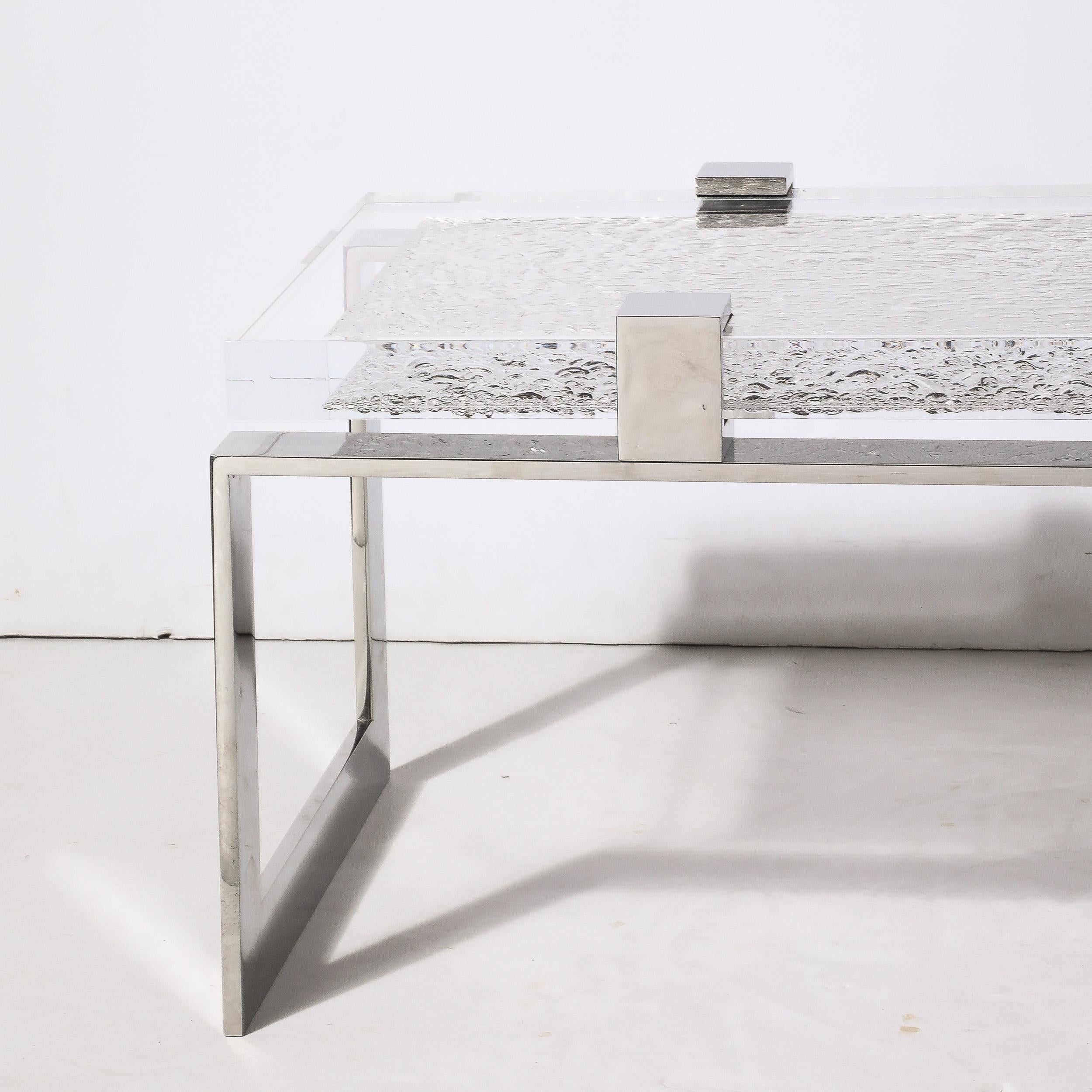 Modernist Luxe Nickel  and Lucite Chipped Block Cocktail Table by Lorin Marsh For Sale 6