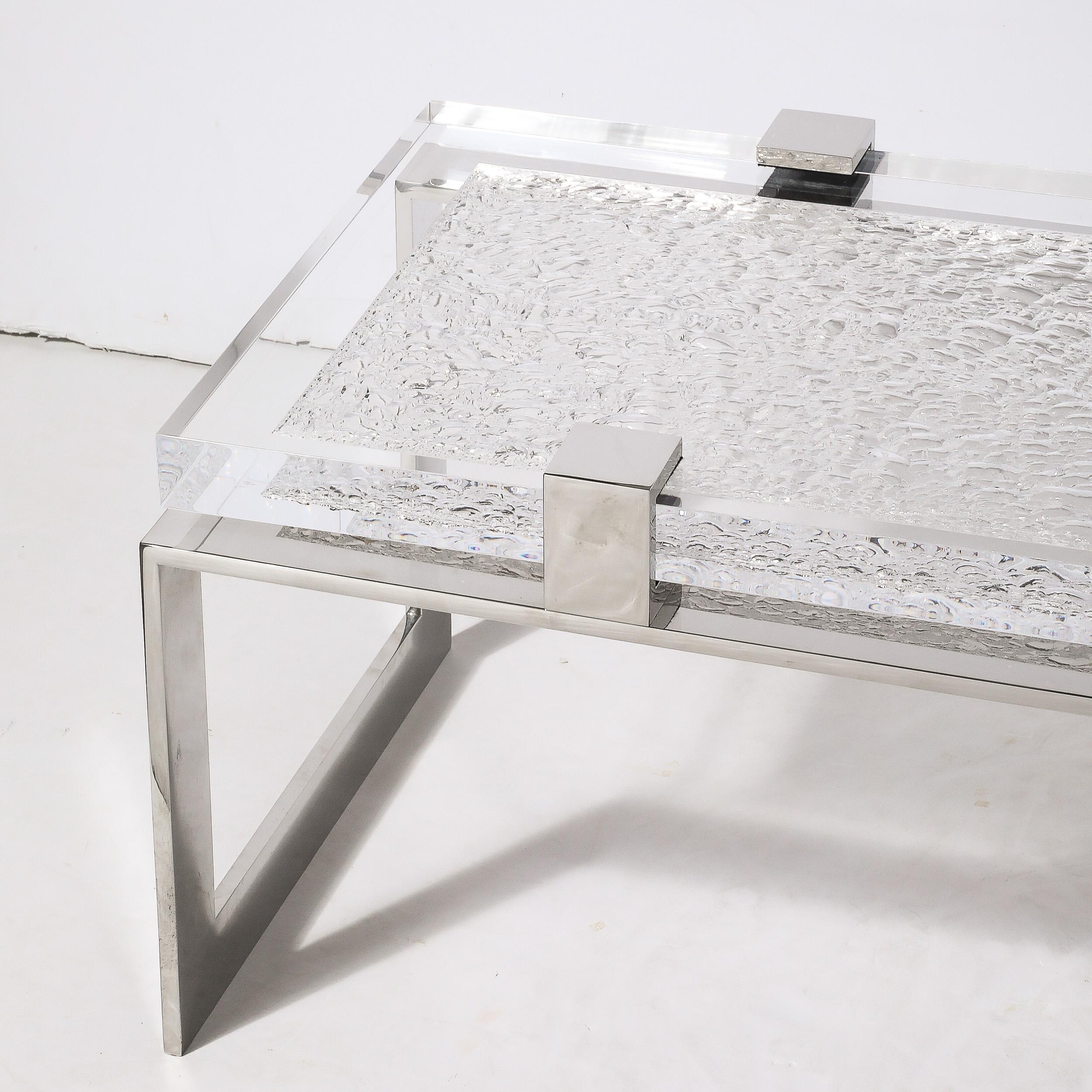 Modernist Luxe Nickel  and Lucite Chipped Block Cocktail Table by Lorin Marsh For Sale 7