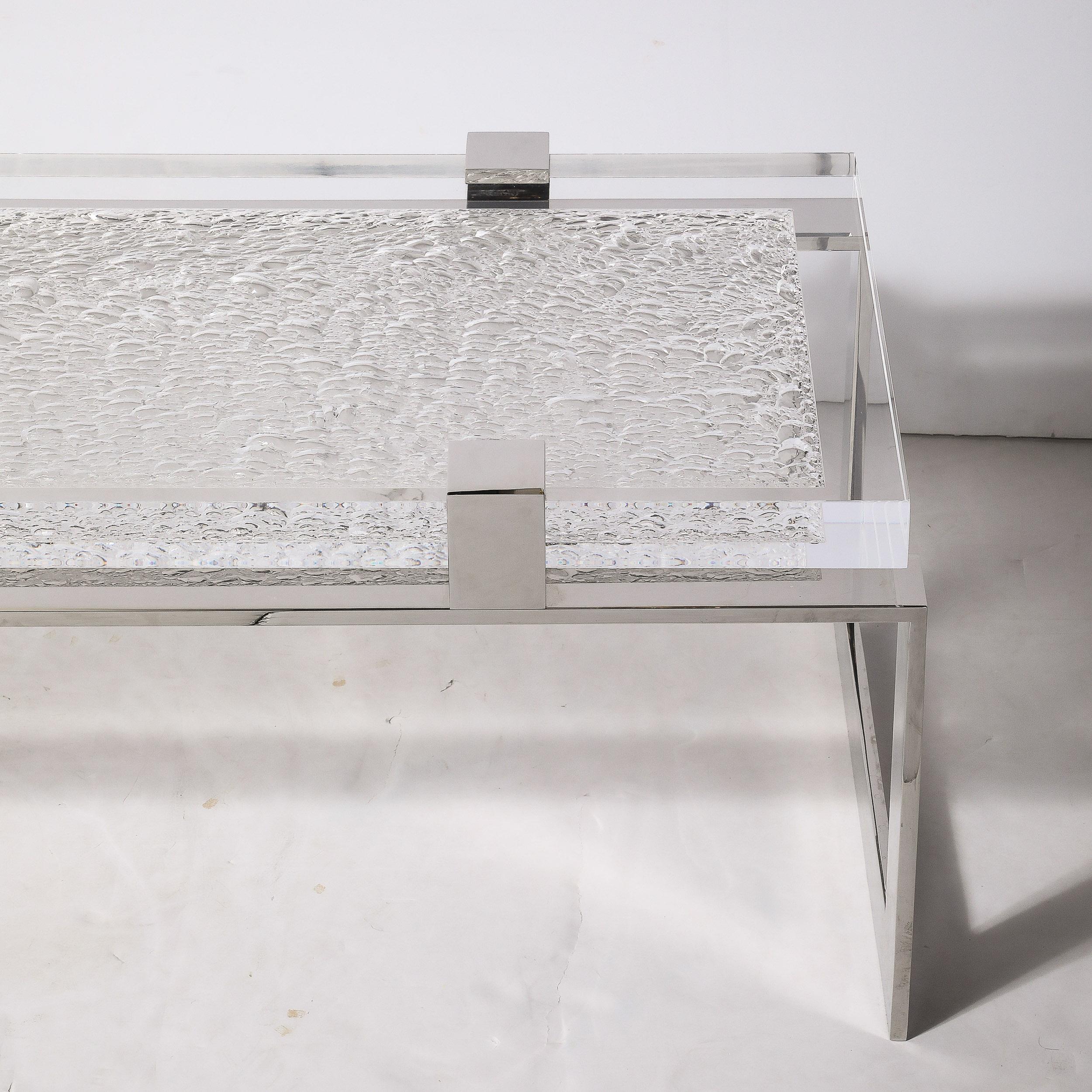 Modernist Luxe Nickel  and Lucite Chipped Block Cocktail Table by Lorin Marsh For Sale 8