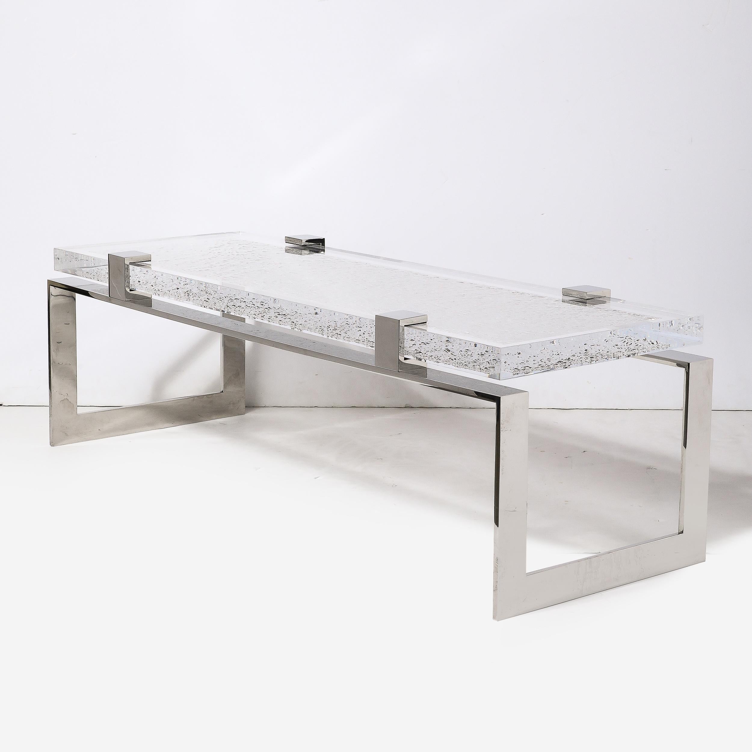 Modernist Luxe Nickel  and Lucite Chipped Block Cocktail Table by Lorin Marsh For Sale 9