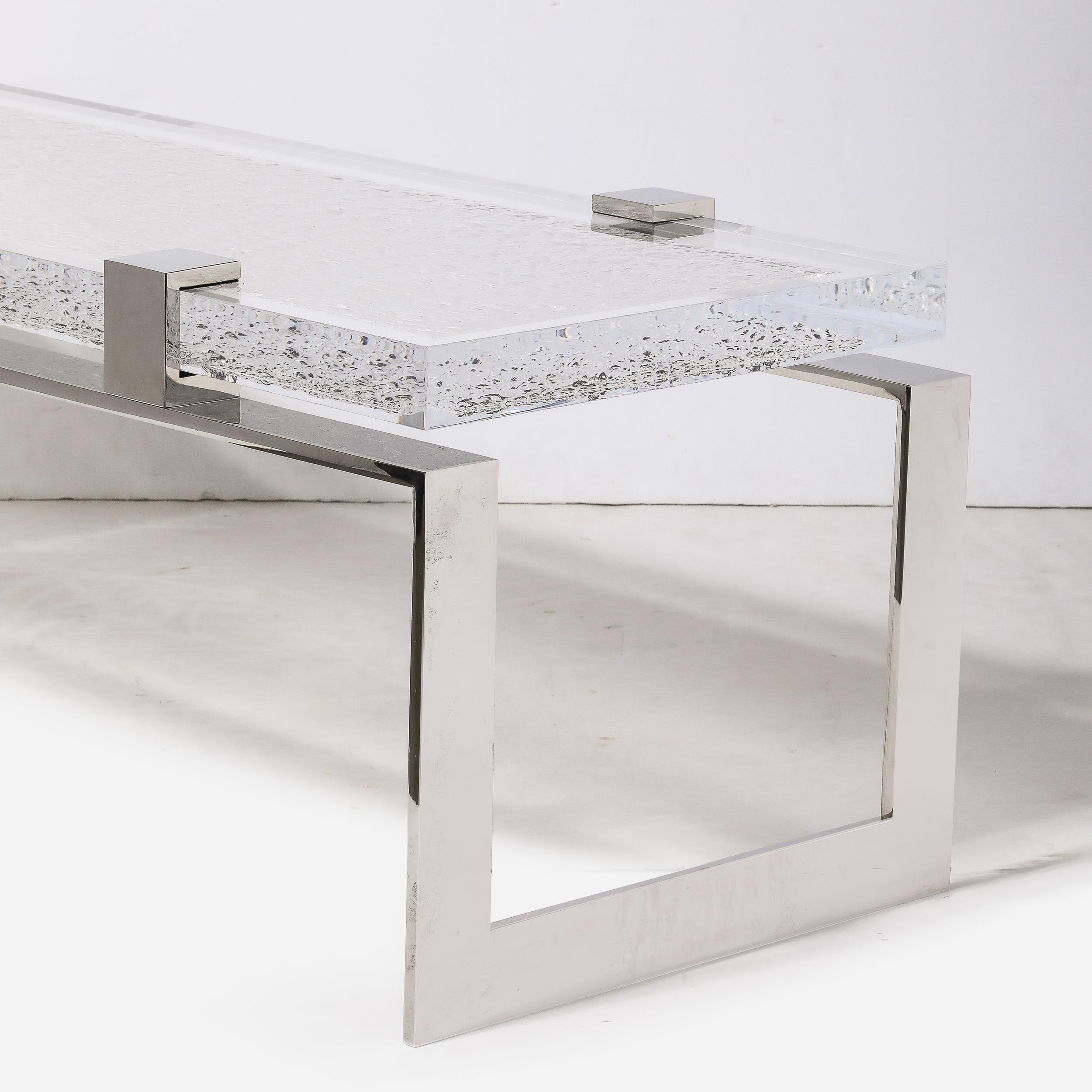 Modernist Luxe Nickel  and Lucite Chipped Block Cocktail Table by Lorin Marsh For Sale 10