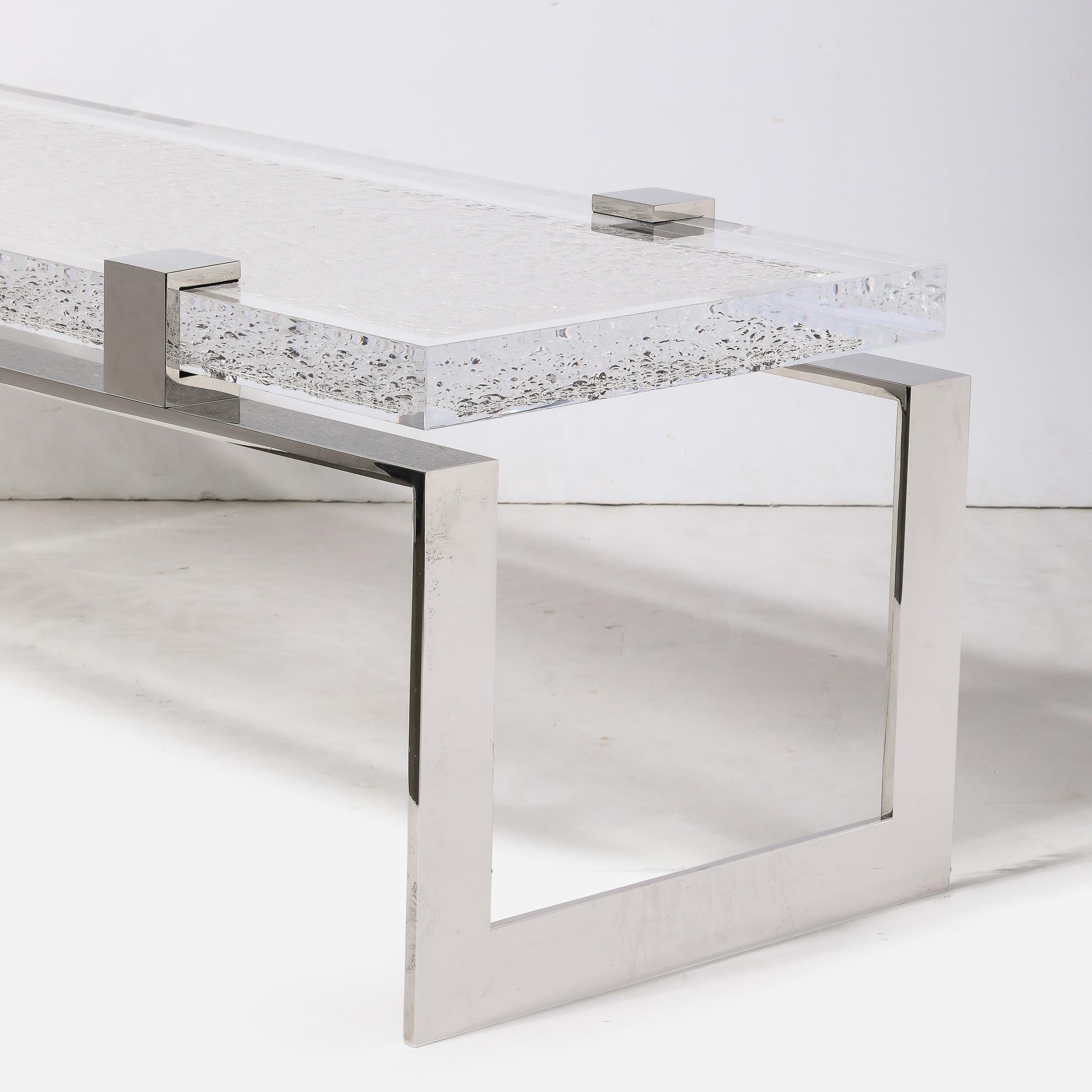 Modernist Luxe Nickel  and Lucite Chipped Block Cocktail Table by Lorin Marsh For Sale 10