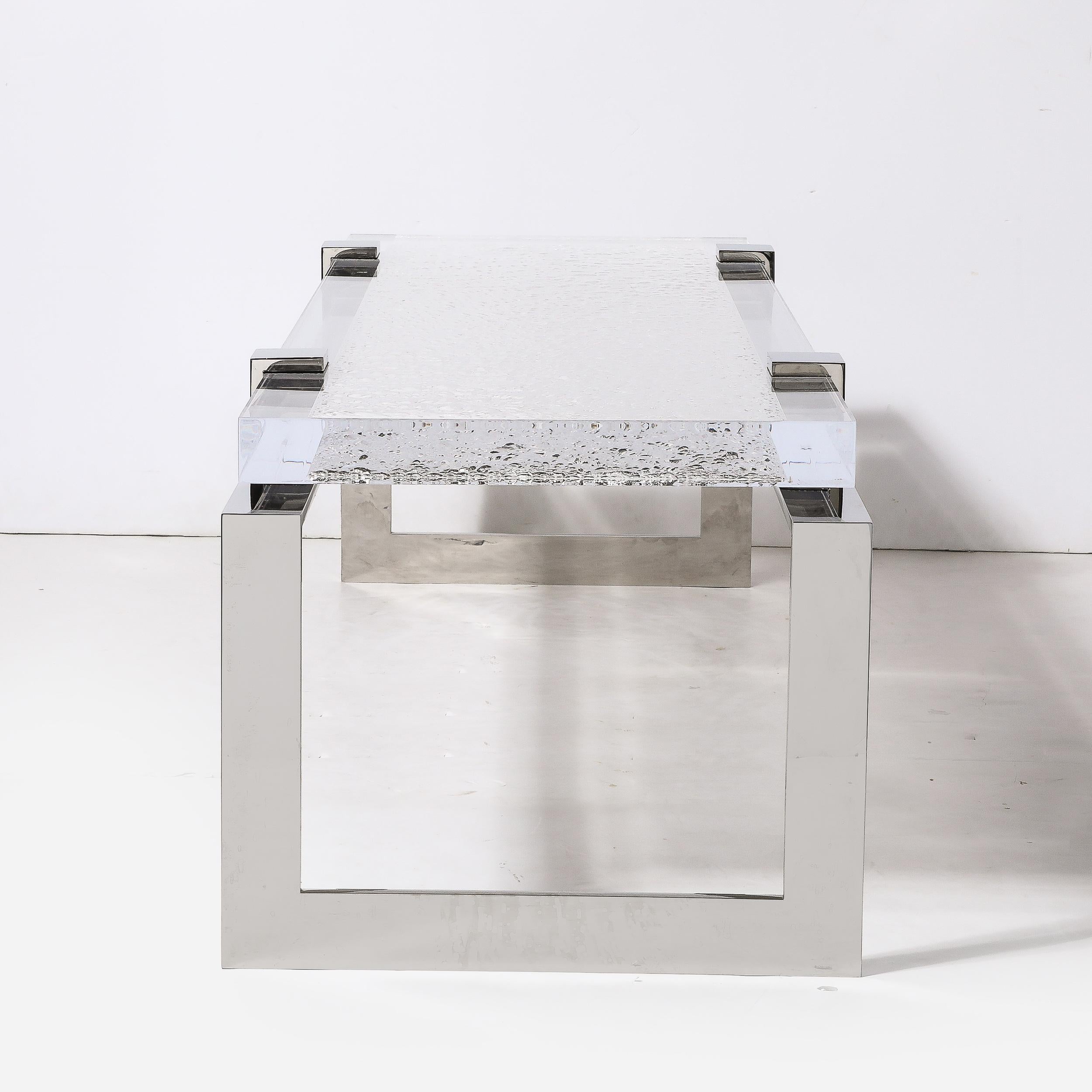 Modernist Luxe Nickel  and Lucite Chipped Block Cocktail Table by Lorin Marsh For Sale 13