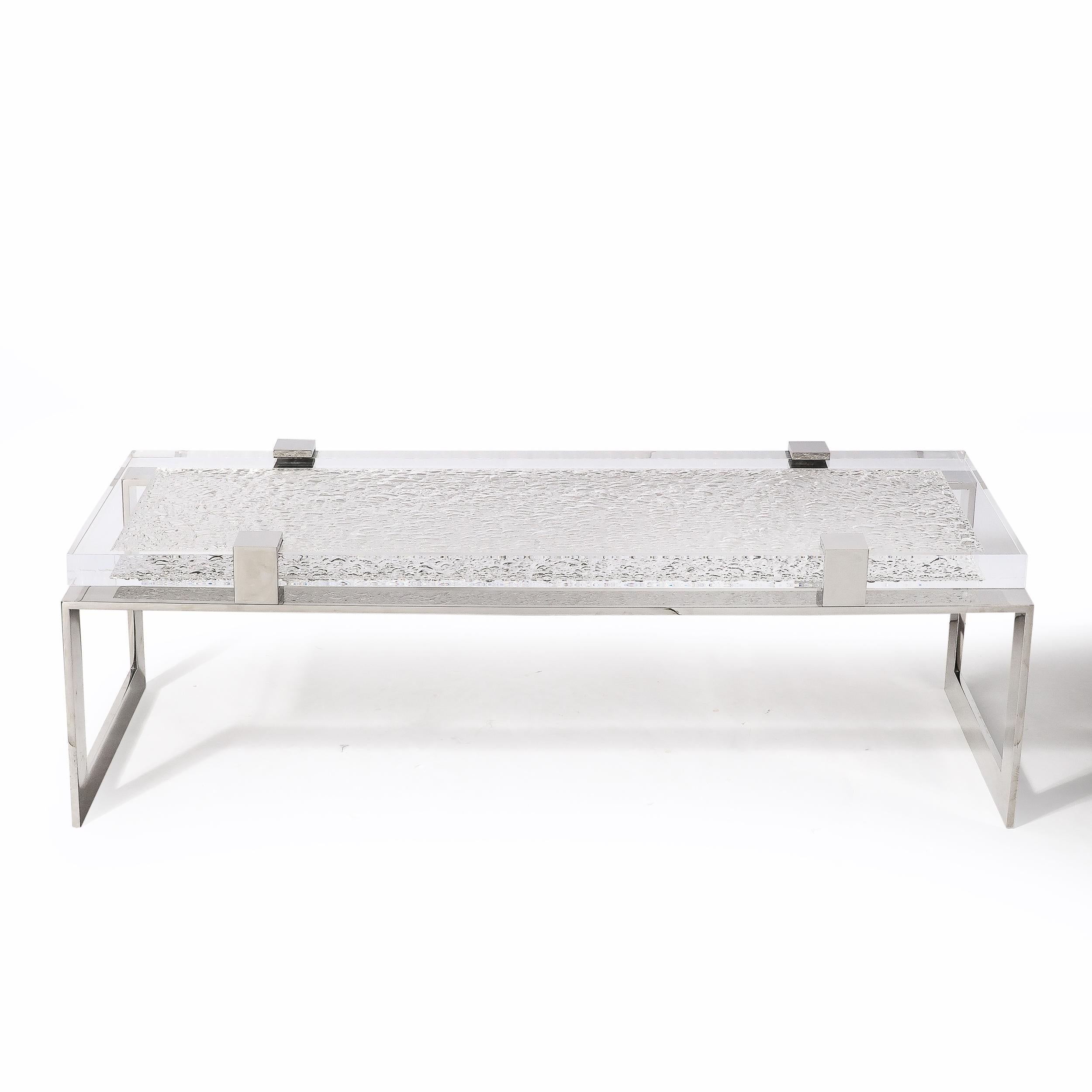Modernist Luxe Nickel  and Lucite Chipped Block Cocktail Table by Lorin Marsh For Sale 4