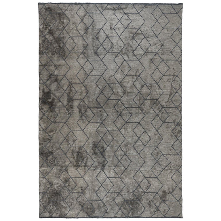 Tapis d'art moderniste de luxe gris foncé à motif optique, en stock + housse  de tapis En vente sur 1stDibs