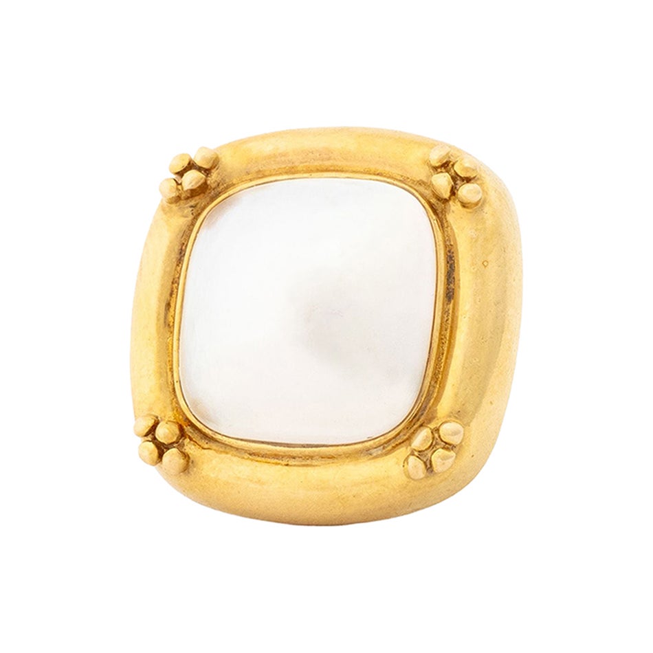 Modernist Mabe Pearl and 14K Yellow Gold Pendant Enhancer For Sale