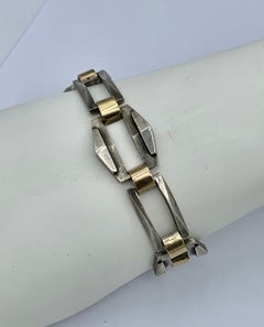 Modernist Machine Age Art Deco Bracelet Sterling Silver Gold Geometric Barcelona
