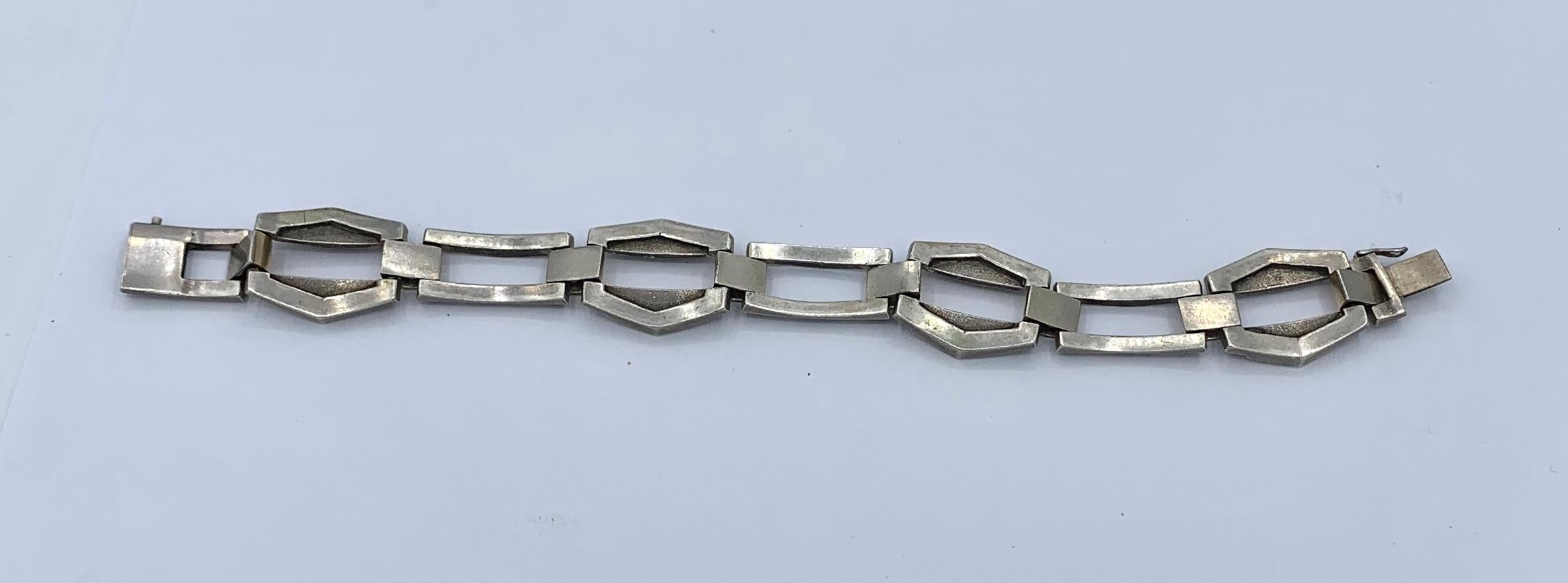 Modernist Machine Age Art Deco Bracelet Sterling Silver Gold Geometric Barcelona For Sale 2