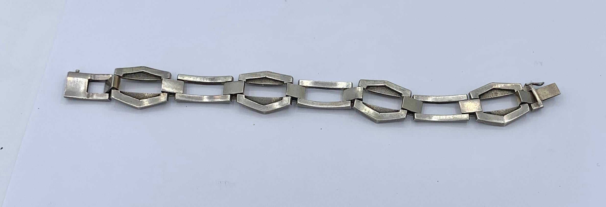 Modernist Machine Age Art Deco Bracelet Sterling Silver Gold Geometric Barcelona For Sale 3