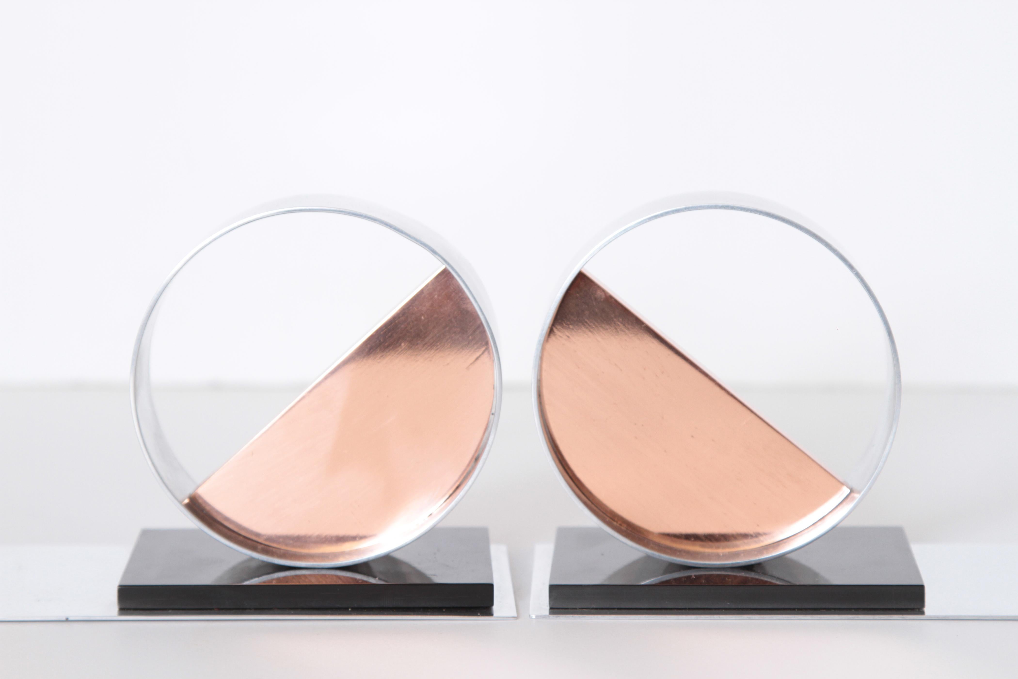 Unknown Modernist Machine Age Art Deco Sculptures / Bookends Pair Copper Chrome Bakelite For Sale