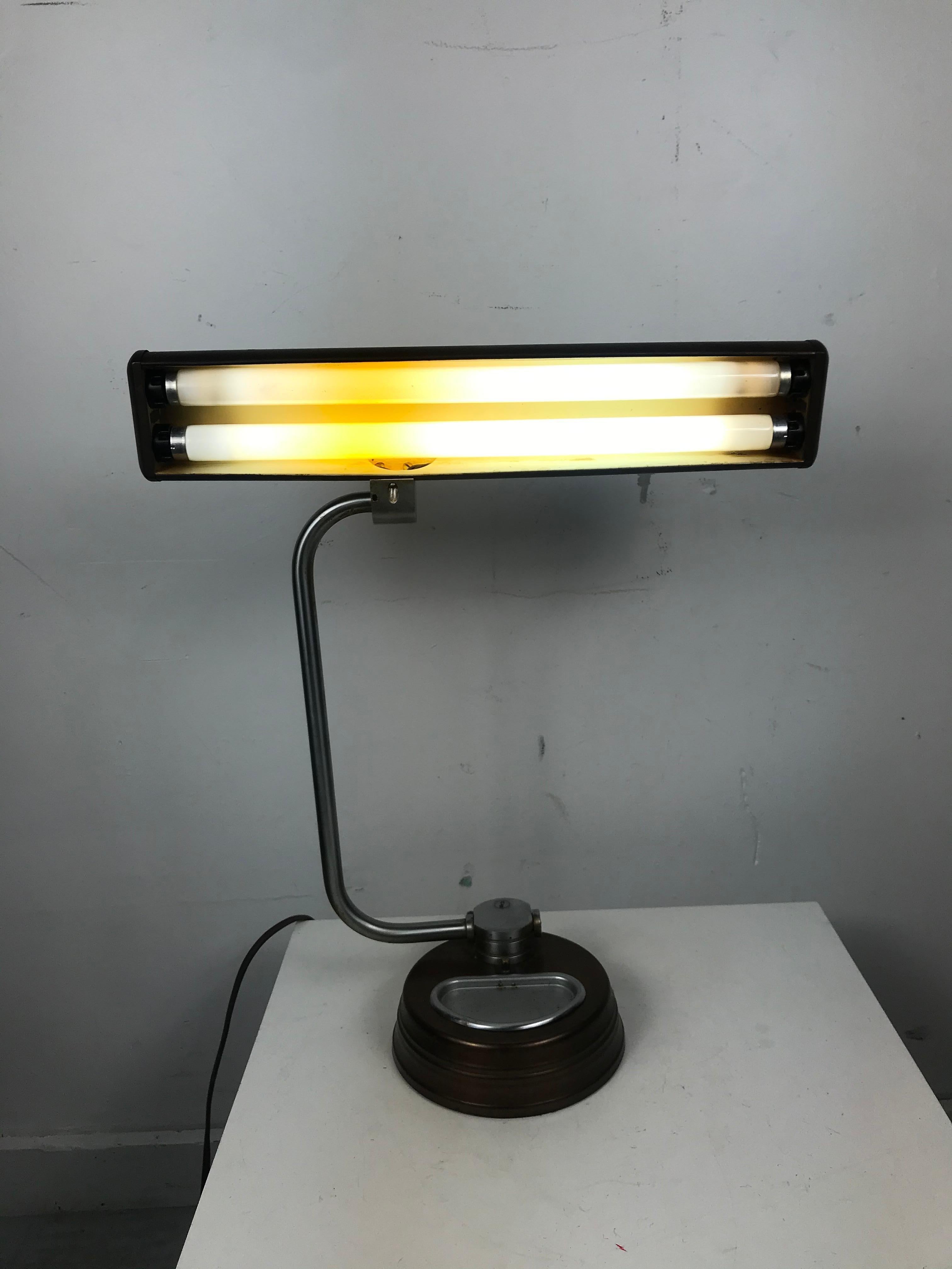 Modernist, Machine Age Stainless Steel / Metal Industrial Desk Lamp, Art Deco For Sale 5