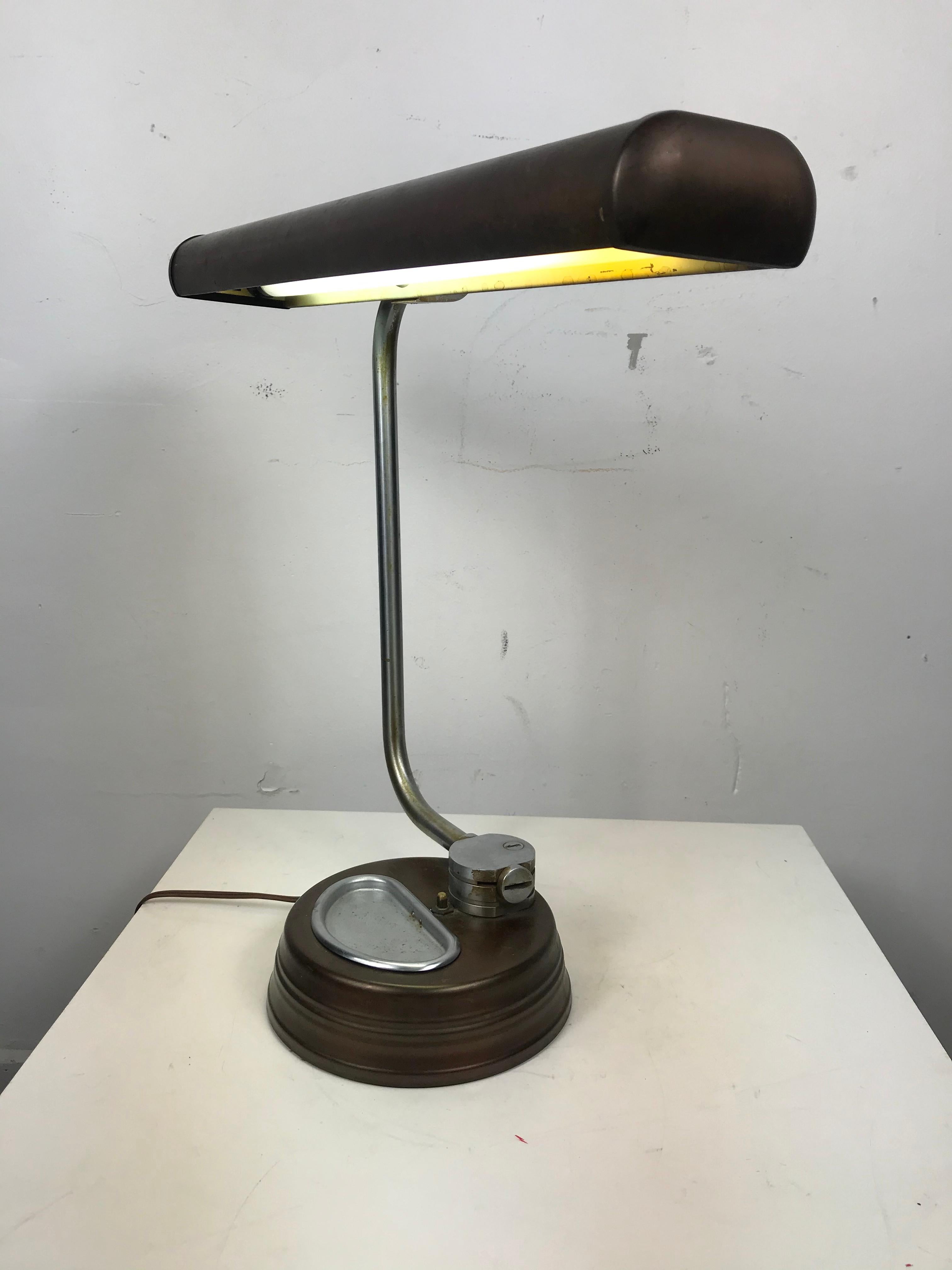 Modernist, Machine Age Stainless Steel / Metal Industrial Desk Lamp, Art Deco For Sale 6