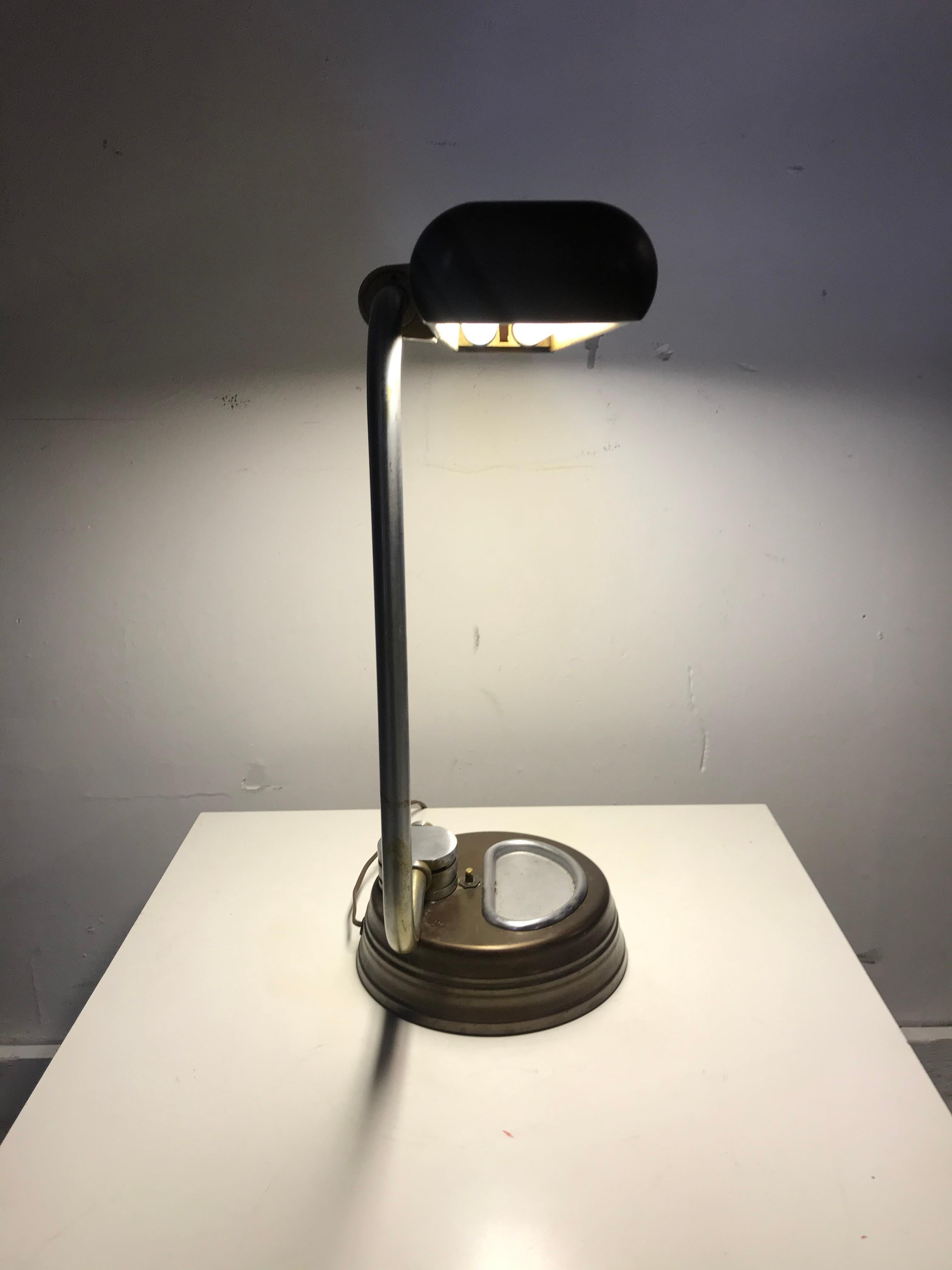 Modernist, Machine Age Stainless Steel / Metal Industrial Desk Lamp, Art Deco For Sale 8