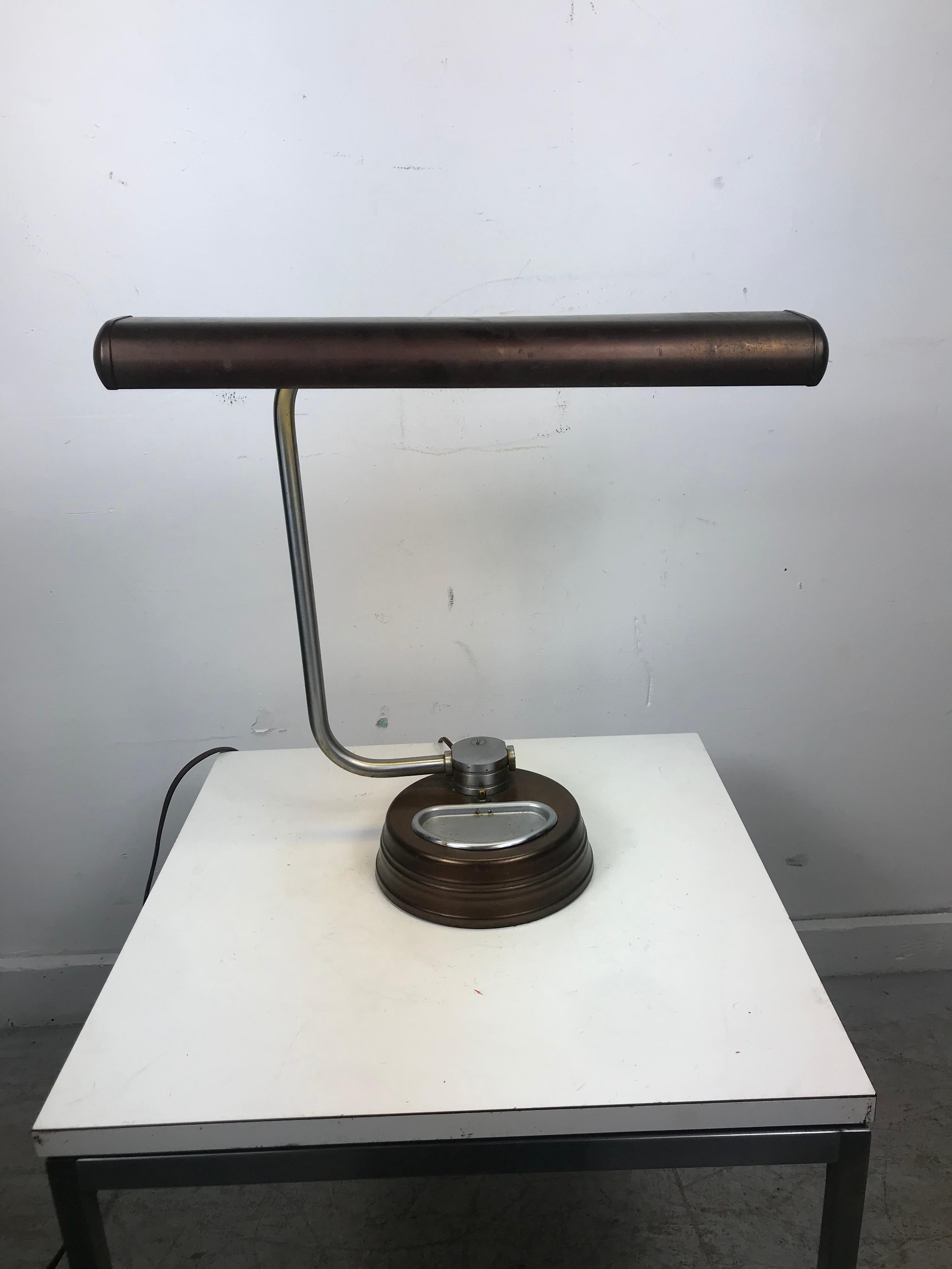 Modernist, Machine Age Stainless Steel / Metal Industrial Desk Lamp, Art Deco For Sale 3