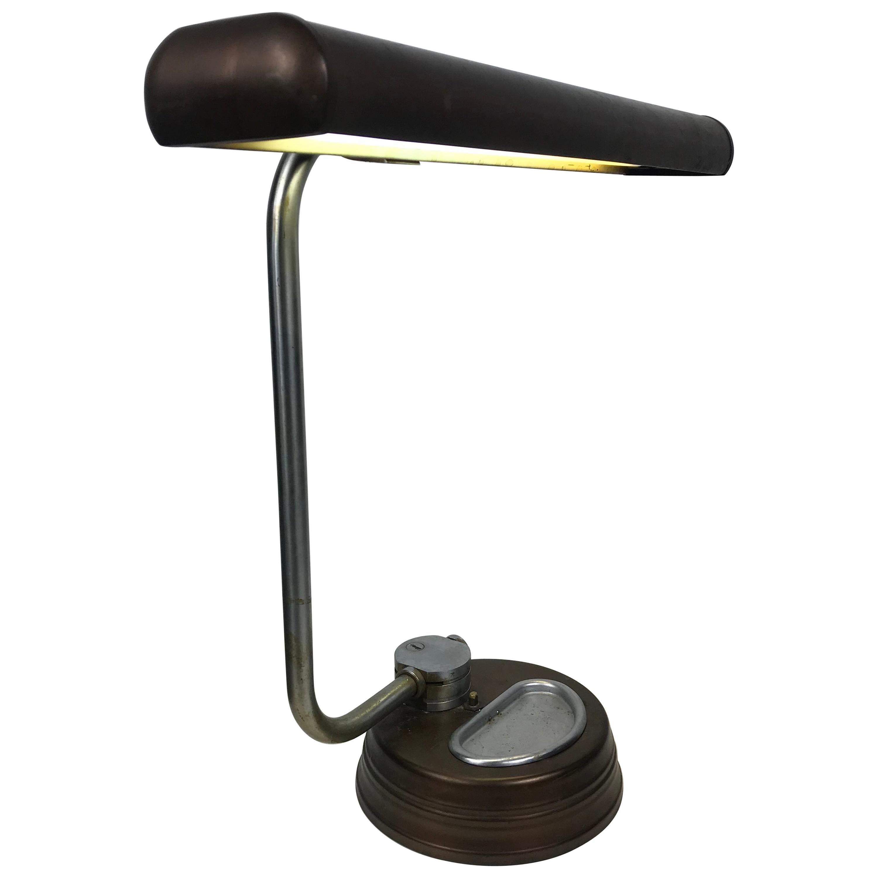 Modernist, Machine Age Stainless Steel / Metal Industrial Desk Lamp, Art Deco For Sale