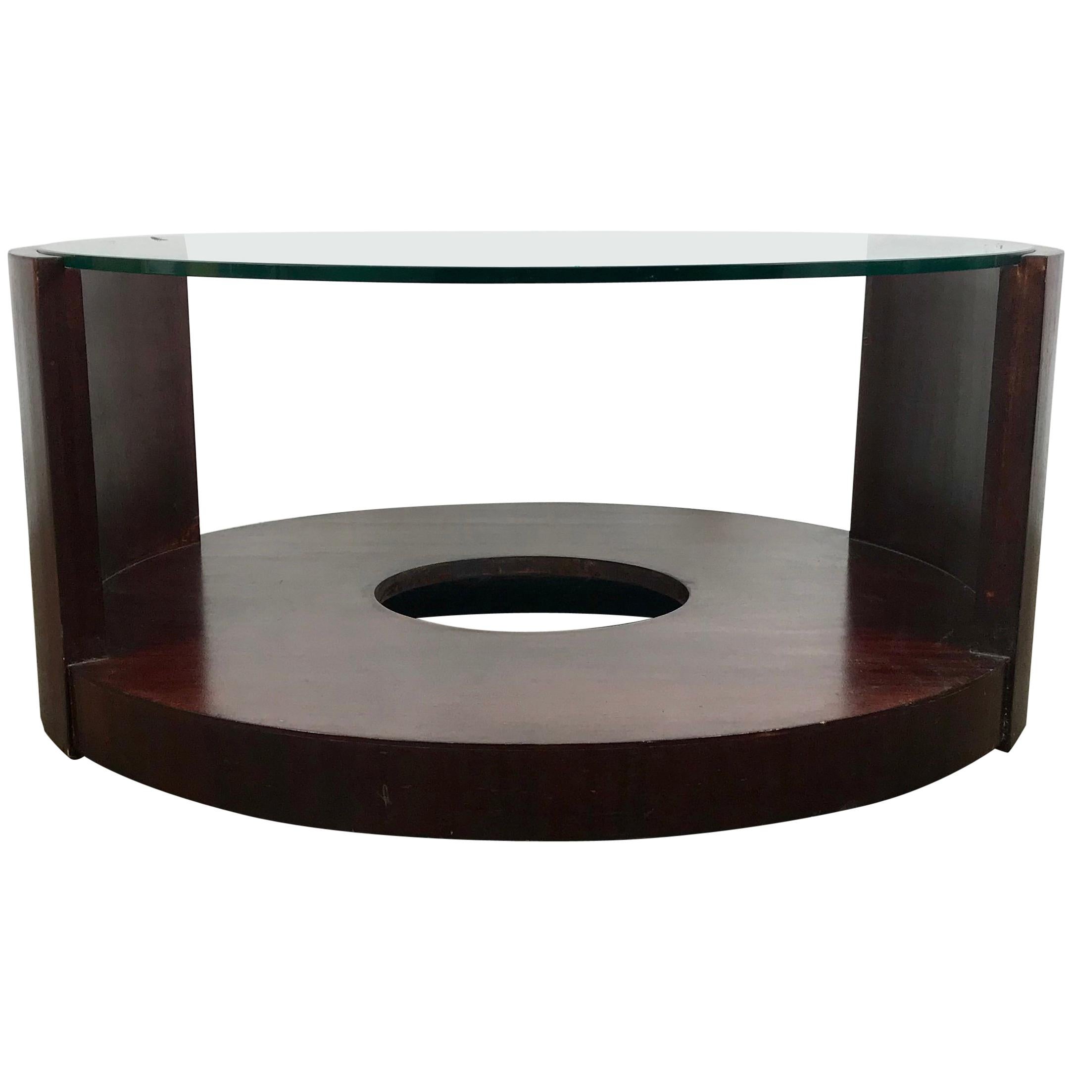 Modernist Mahogany and Glass Cocktail Table Designed by Gilbert Rhode For Sale