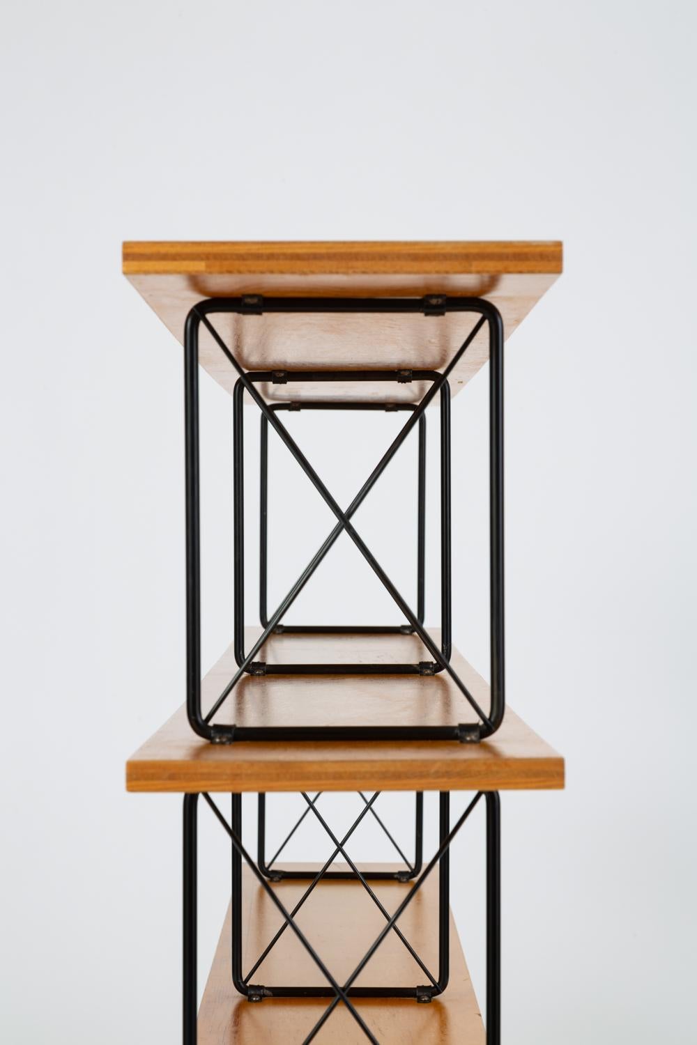 Modernist Mahogany Bookshelf with Black Wire Frame 7