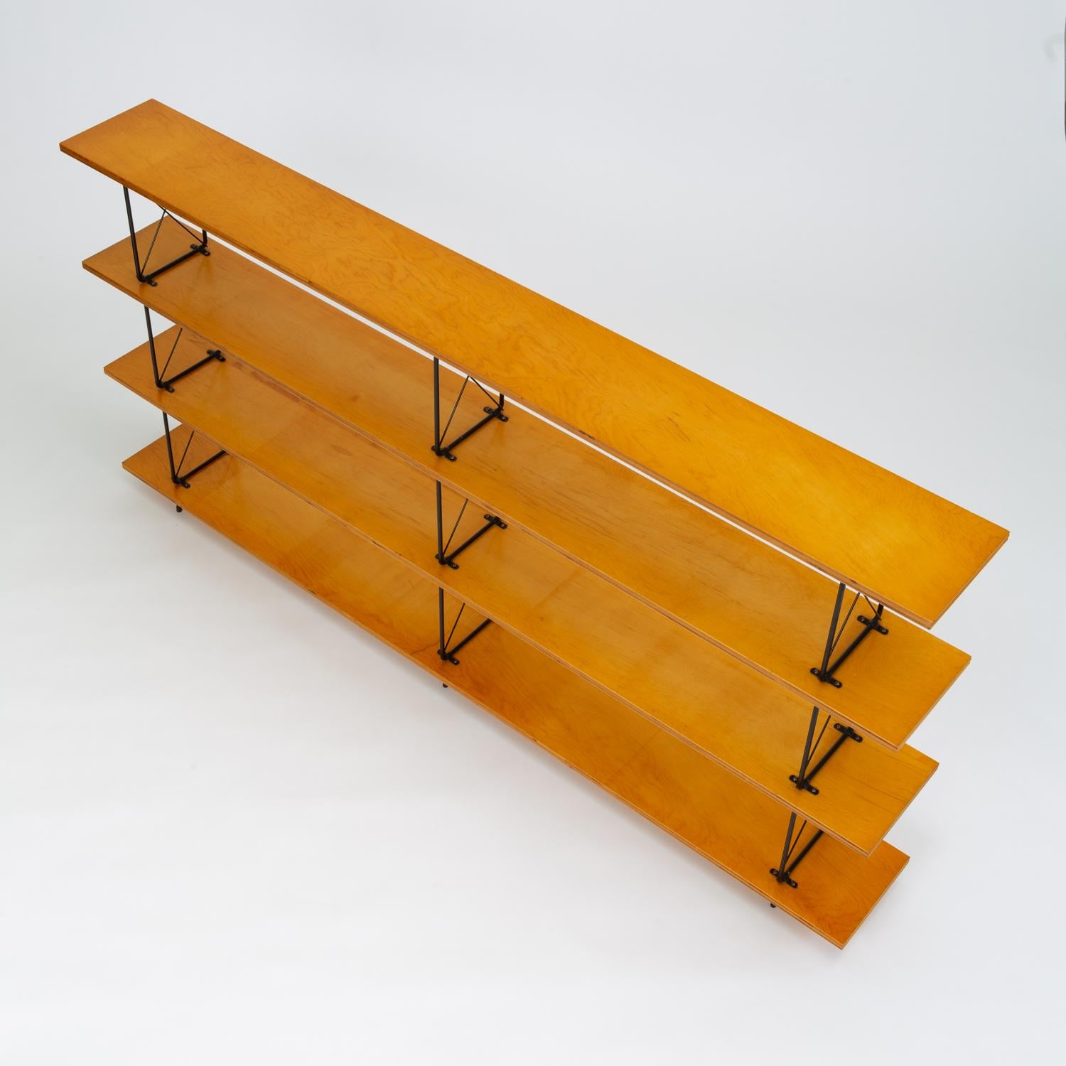 Modernist Mahogany Bookshelf with Black Wire Frame In Excellent Condition In Los Angeles, CA
