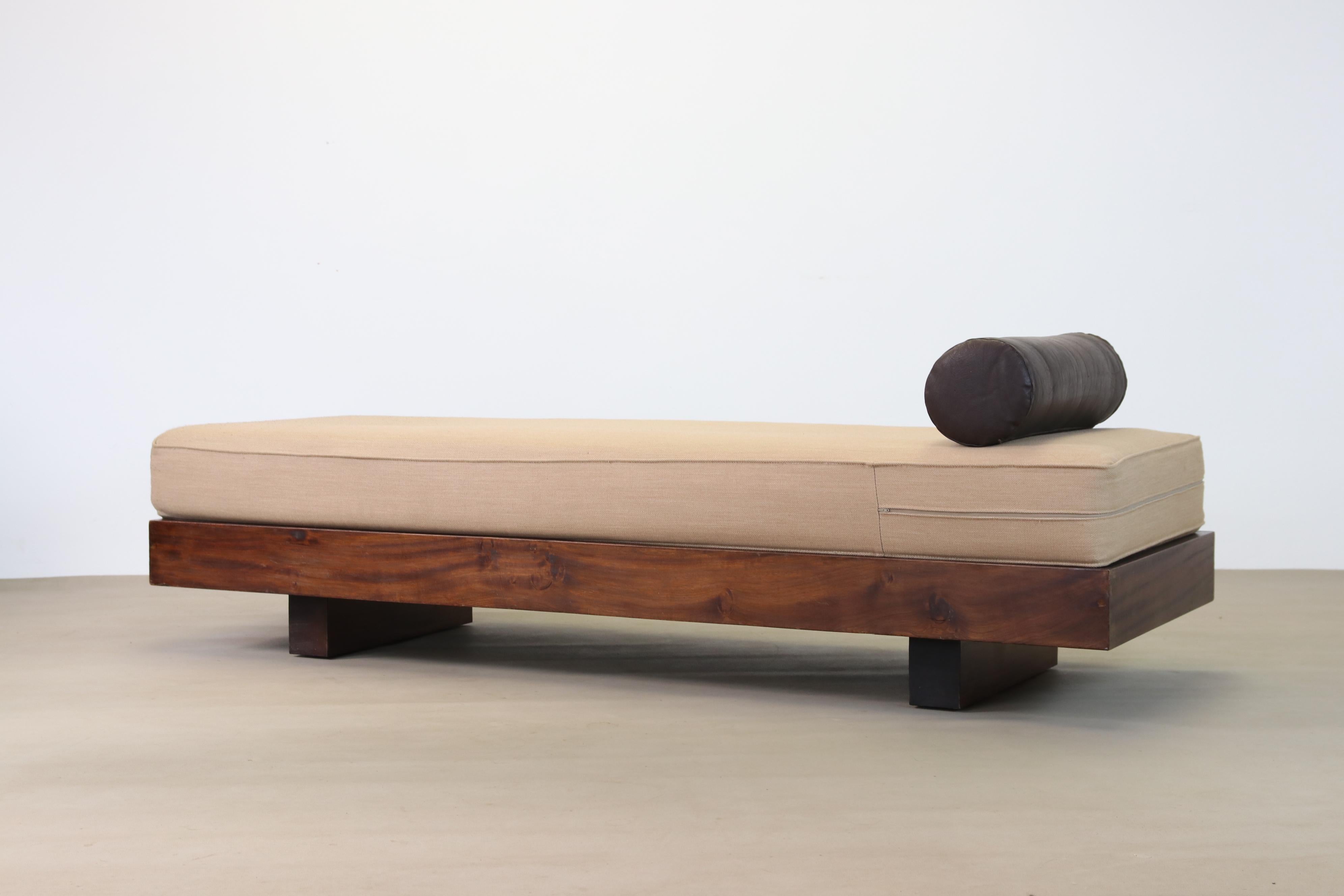 French Modernist Mahogany Daybed in the Style of Charlotte Perriand, France, 1950s