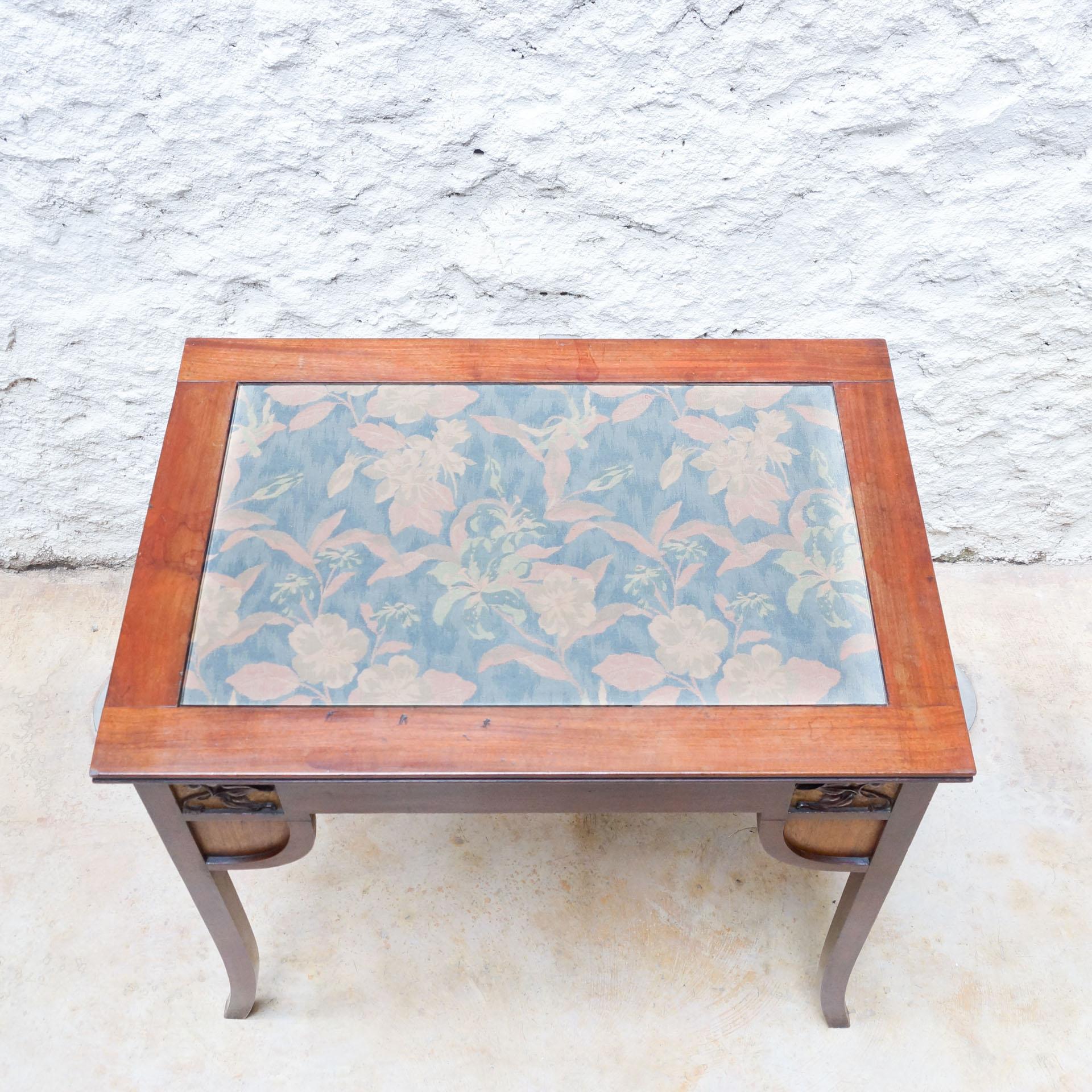 Modernist Wood Table with Upholstered Top 3