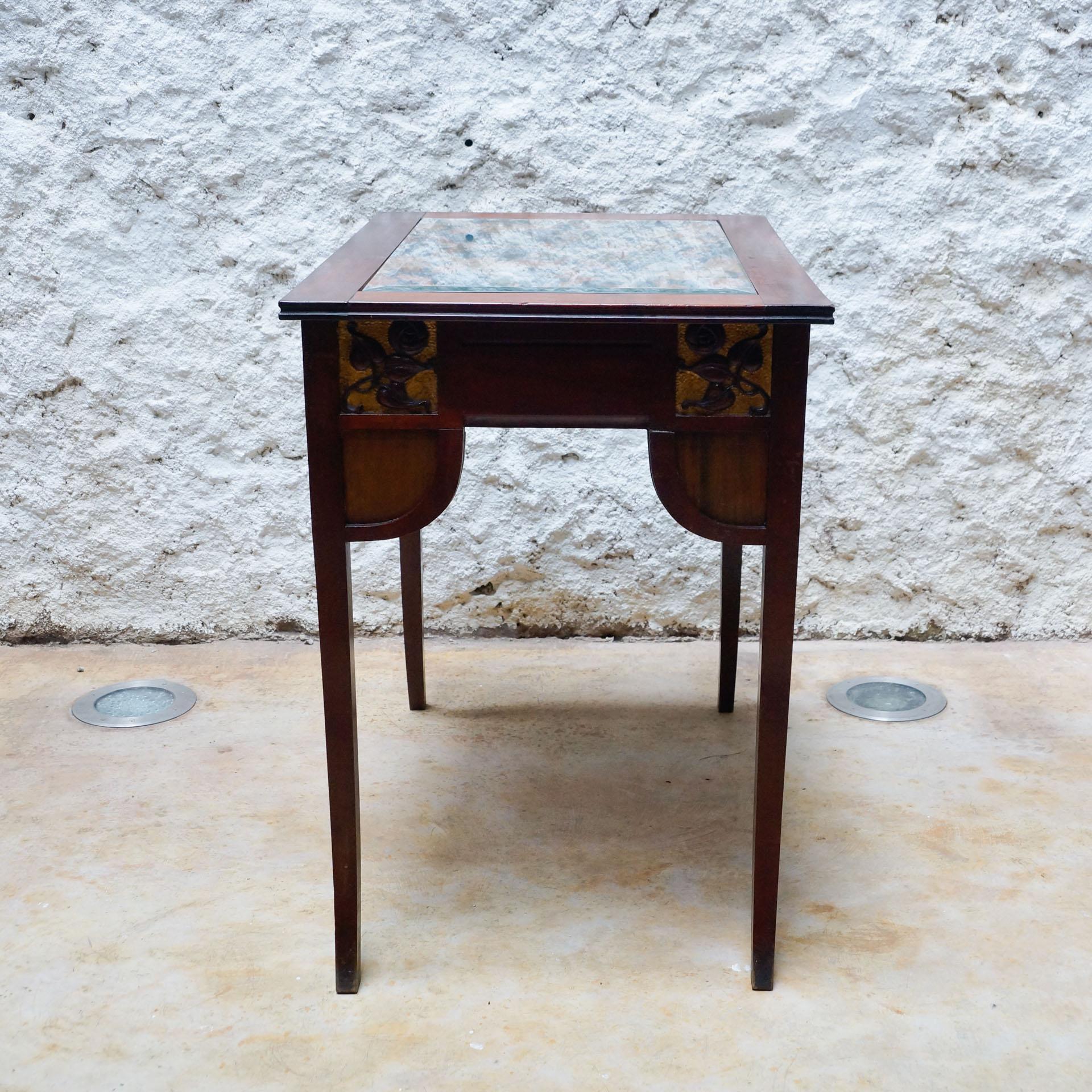 Modernist Wood Table with Upholstered Top 9