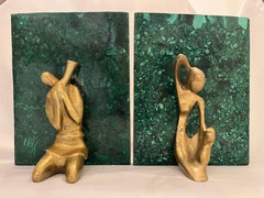 Modernist Malachite Brass Pair Mid Century Abstract Picture Frames or Bookends
