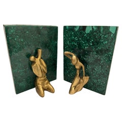 Modernist Malachite Brass Pair Mid Century Abstract Picture Frames or Bookends