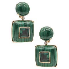 Pendants d'oreilles modernistes en or 18 carats avec diamants et quartzes