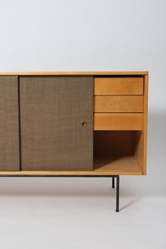 Modernist Maple & Grasscloth cabinet by Paul McCobb