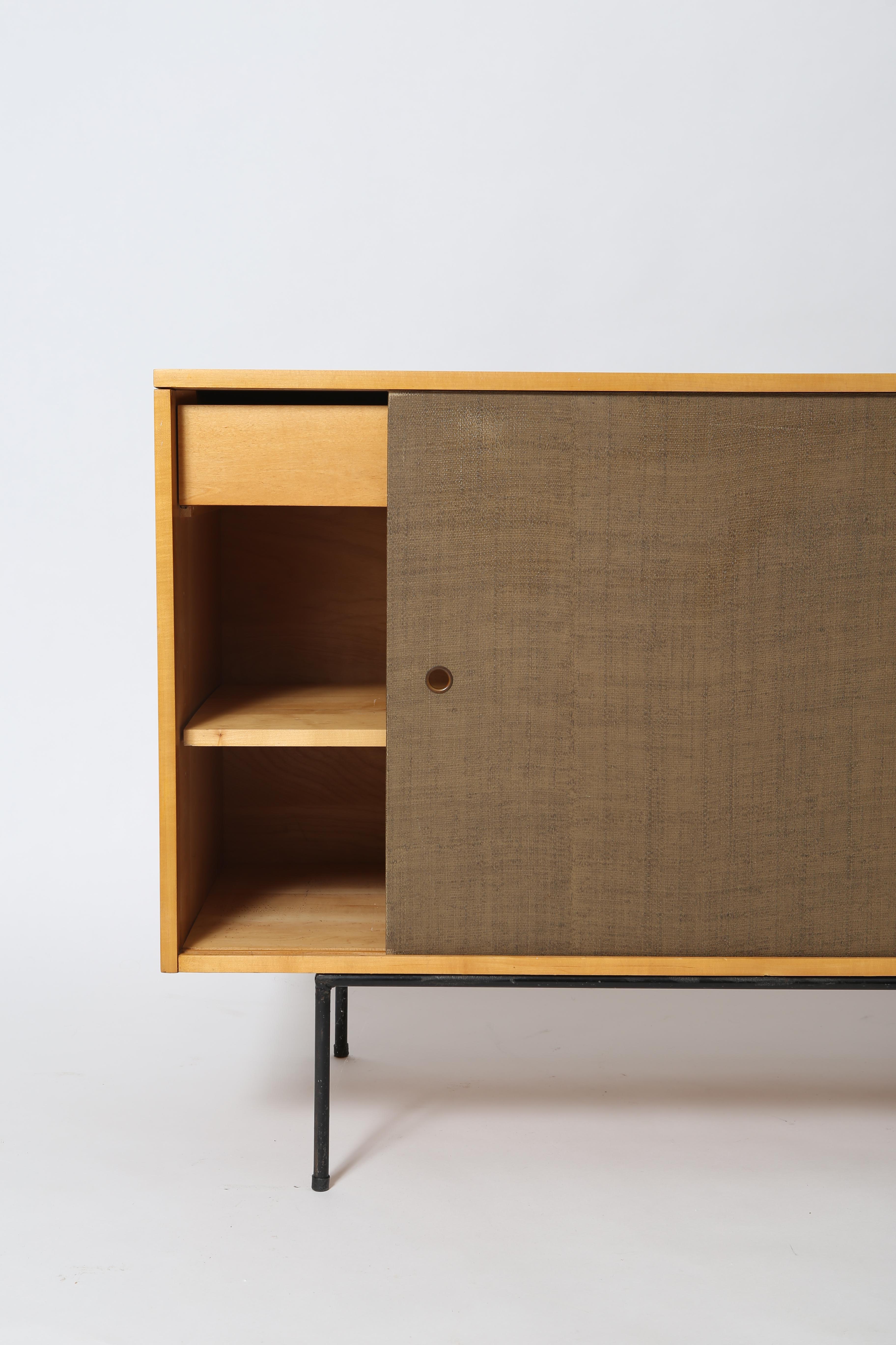 Mid-Century Modern Modernist Maple & Grasscloth cabinet by Paul McCobb