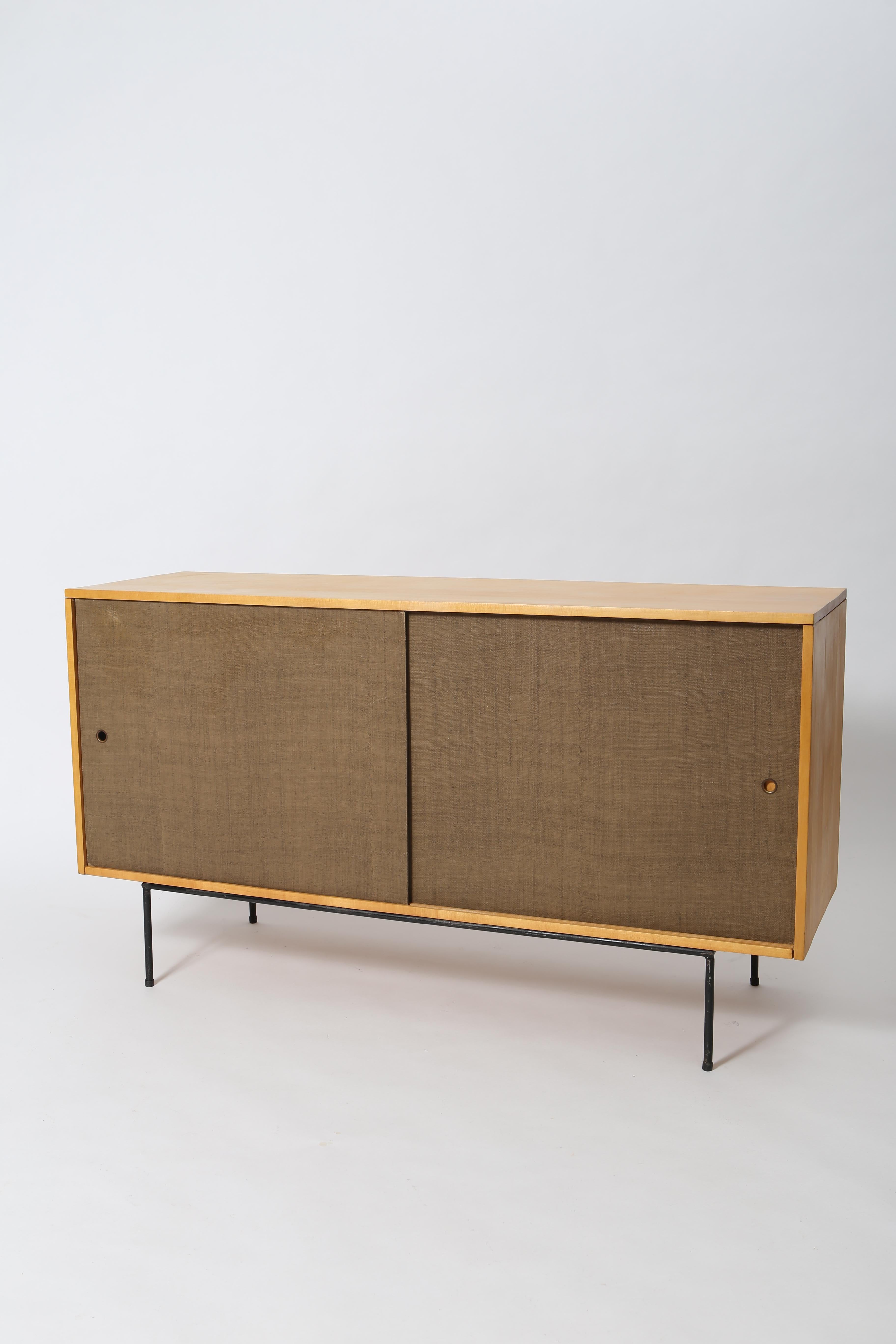 American Modernist Maple & Grasscloth cabinet by Paul McCobb