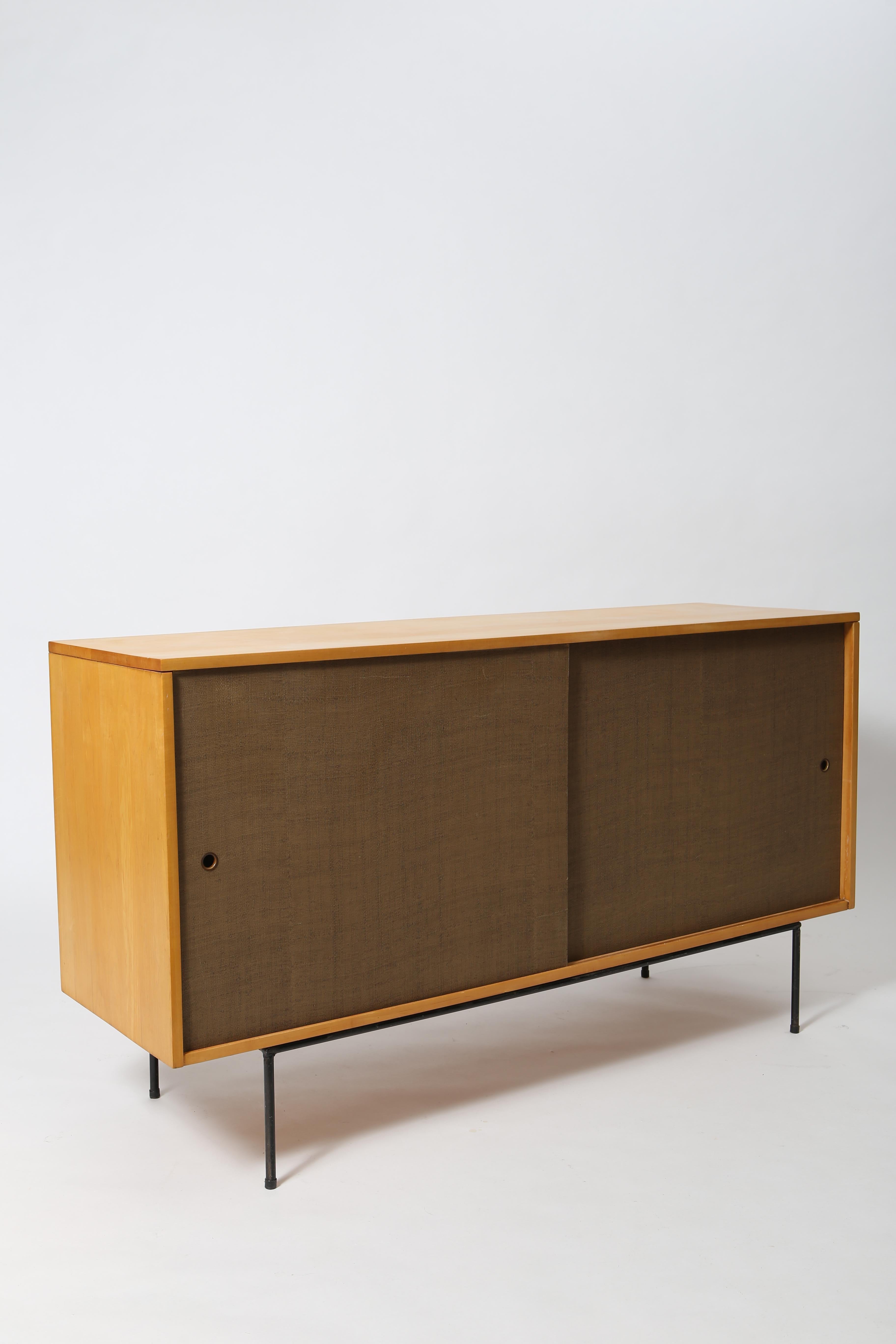 Modernist Maple & Grasscloth cabinet by Paul McCobb In Good Condition In Portland, OR
