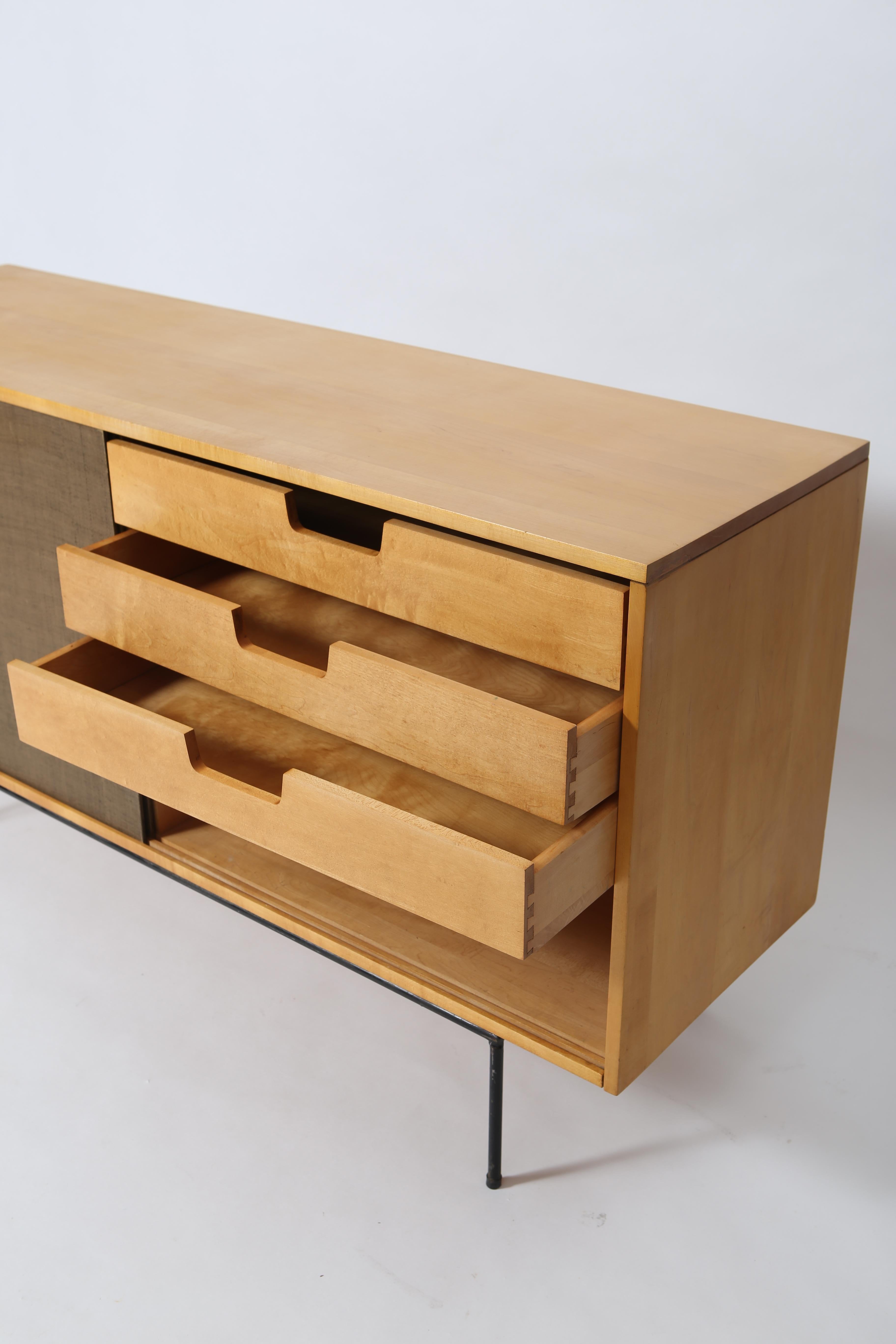 20th Century Modernist Maple & Grasscloth cabinet by Paul McCobb
