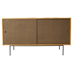 Modernist Maple & Grasscloth cabinet by Paul McCobb