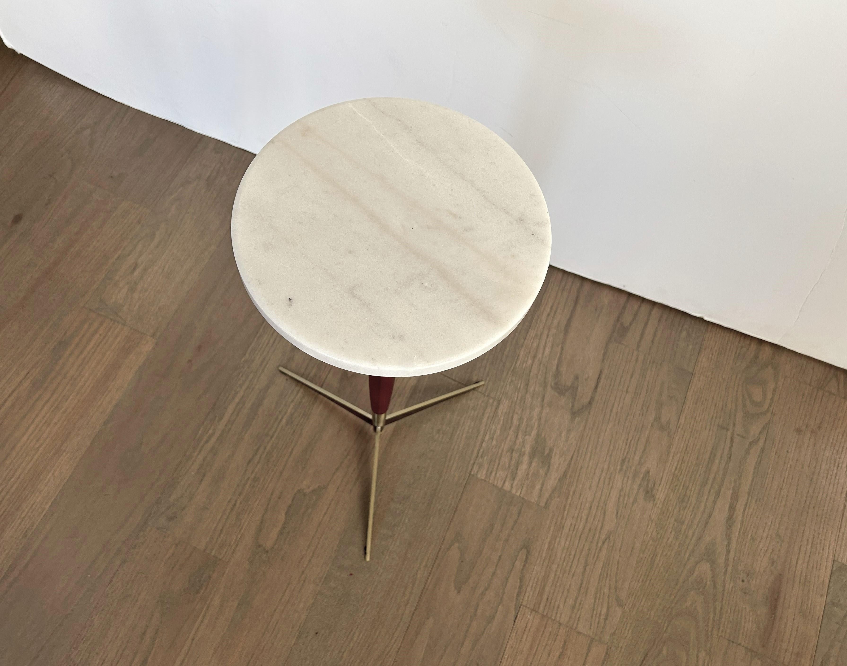 Modernist Marble Top Walnut & Brass Tripod Martini Table 5