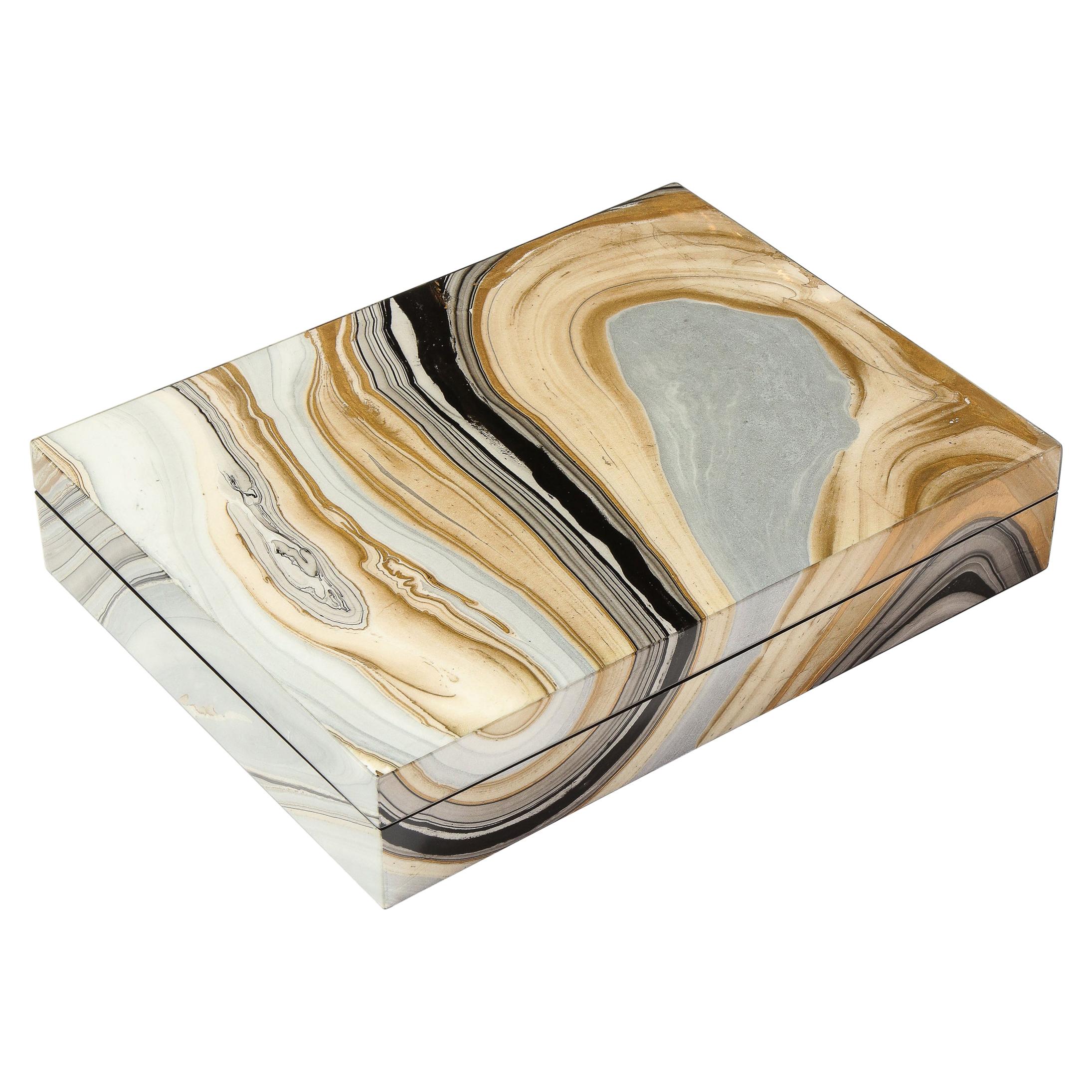 Modernist Marbled Lacquer Rectangular Box with Felt Interior