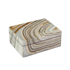 Modernist Marbled Lacquer Volumetric Square Box with Felt Interior