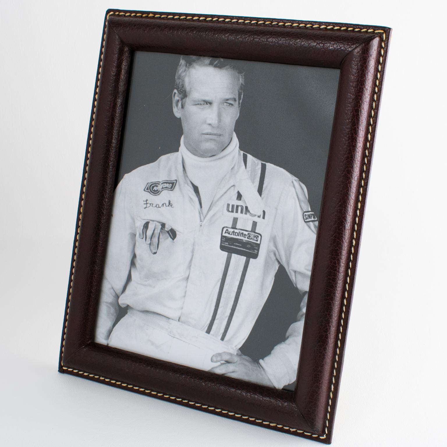 French Modernist Maroon Leather Picture Frame, France circa 1950 For Sale