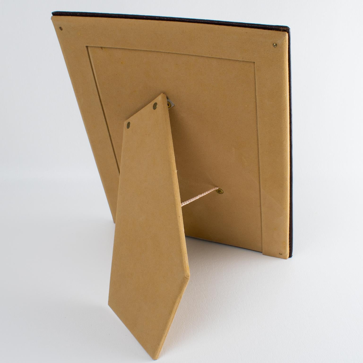 Mid-20th Century Modernist Maroon Leather Picture Frame, France circa 1950 For Sale