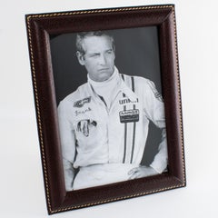 Modernist Maroon Stitched Leather Picture Frame, France circa 1950