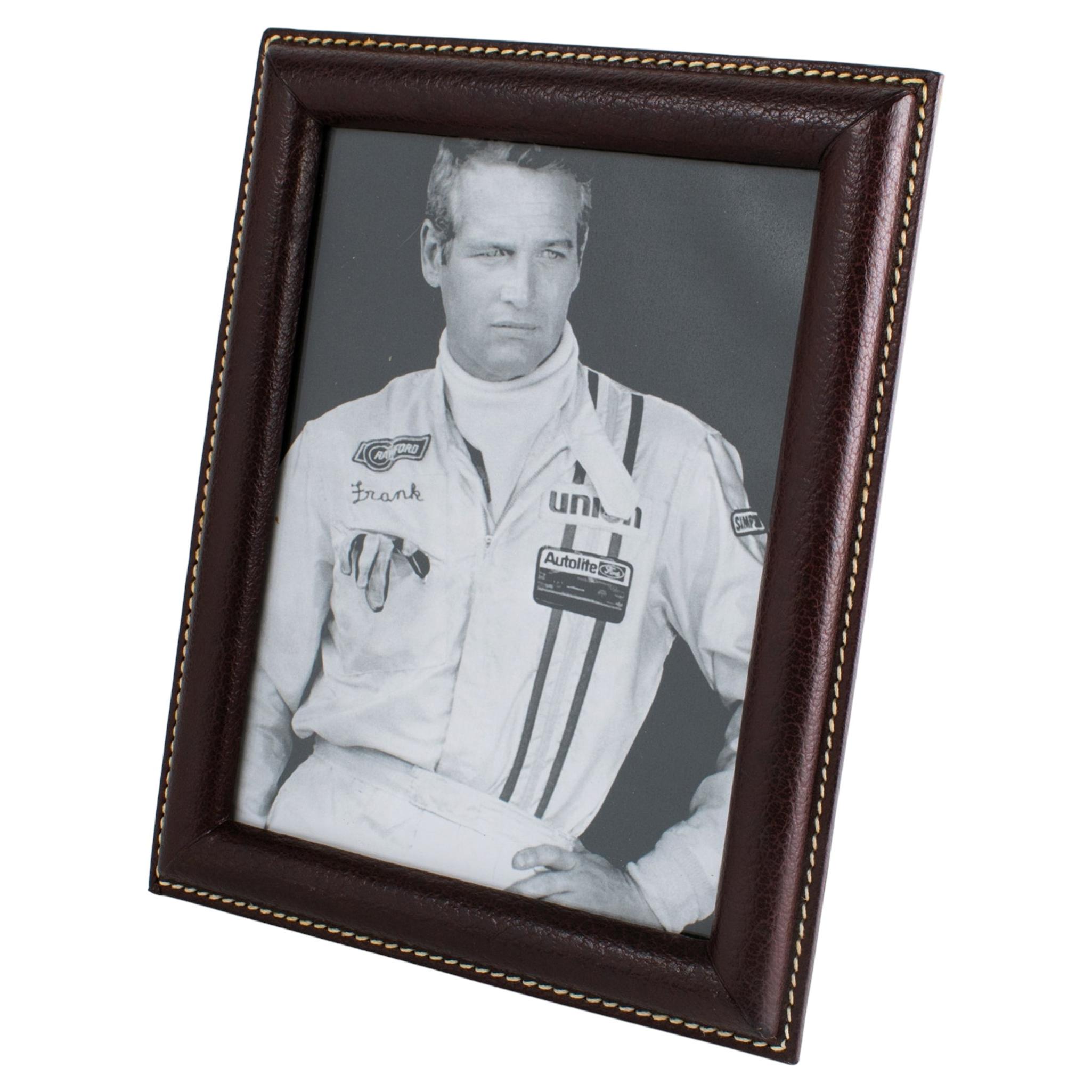 Modernist Maroon Stitched Leather Picture Frame, France circa 1950