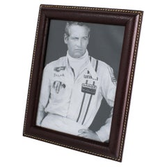Modernist Maroon Stitched Leather Picture Frame, France circa 1950