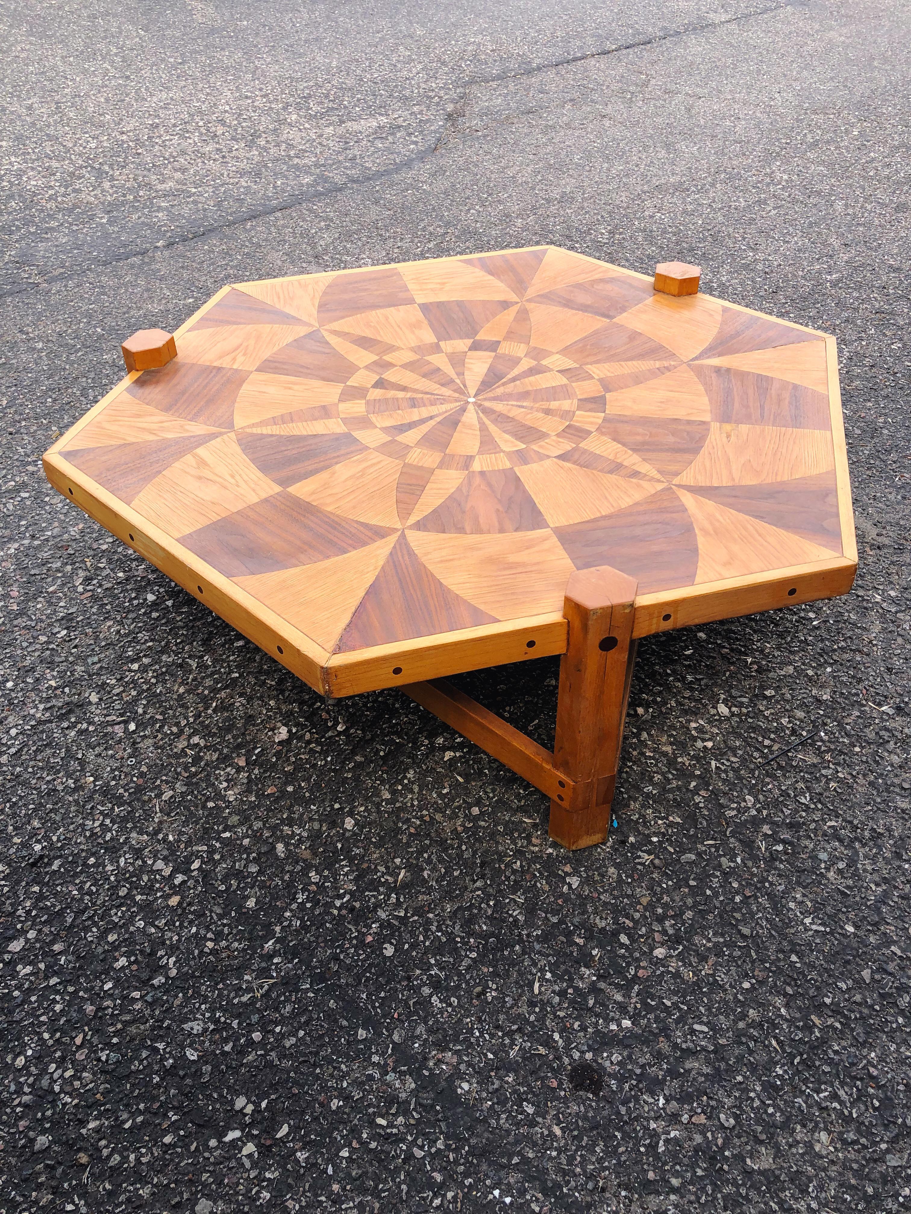 wood inlay coffee table