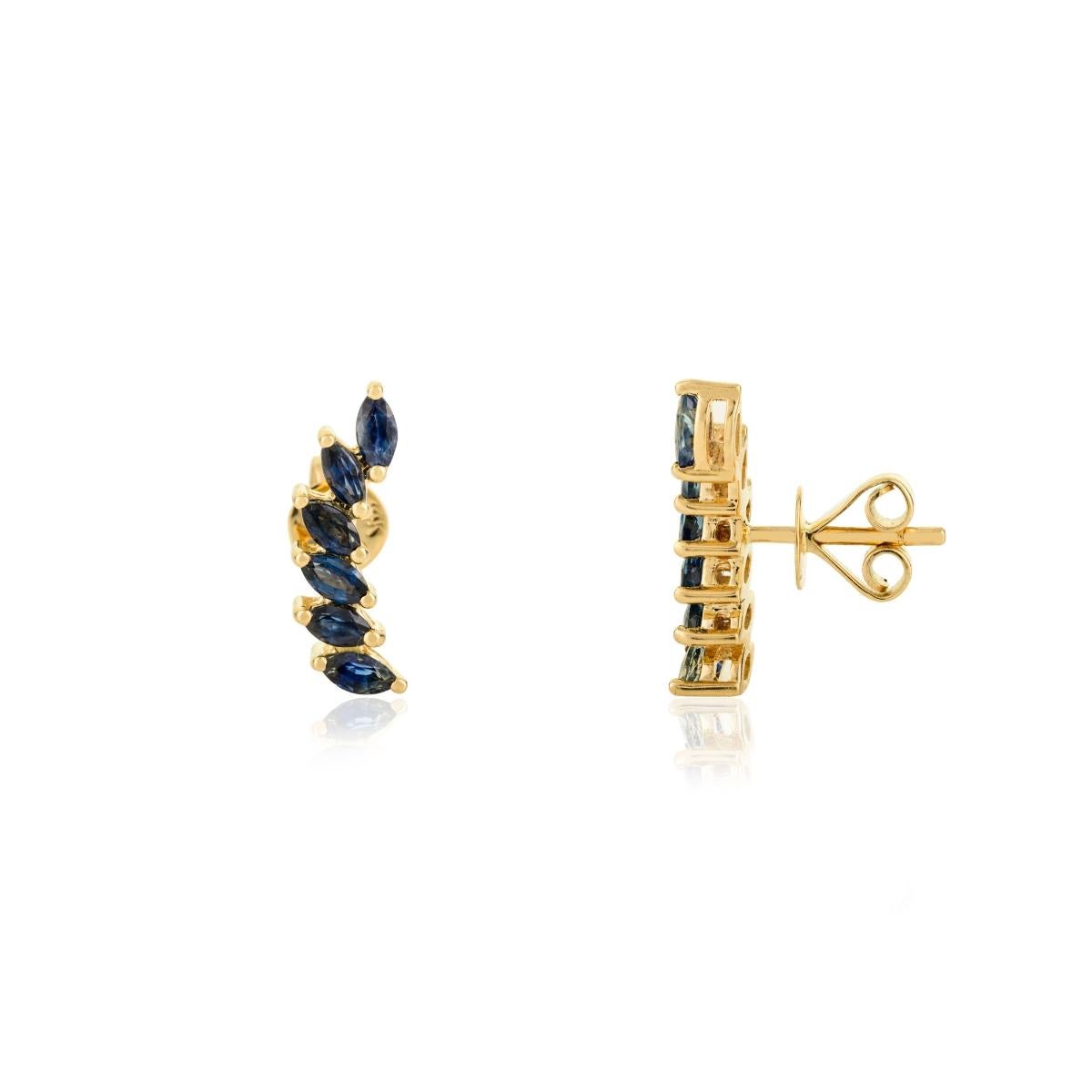 Modernist Marquise Sapphire Wing Style Stud Earrings in 14k Solid Yellow Gold en Nuevo estado para la venta en New York, NY